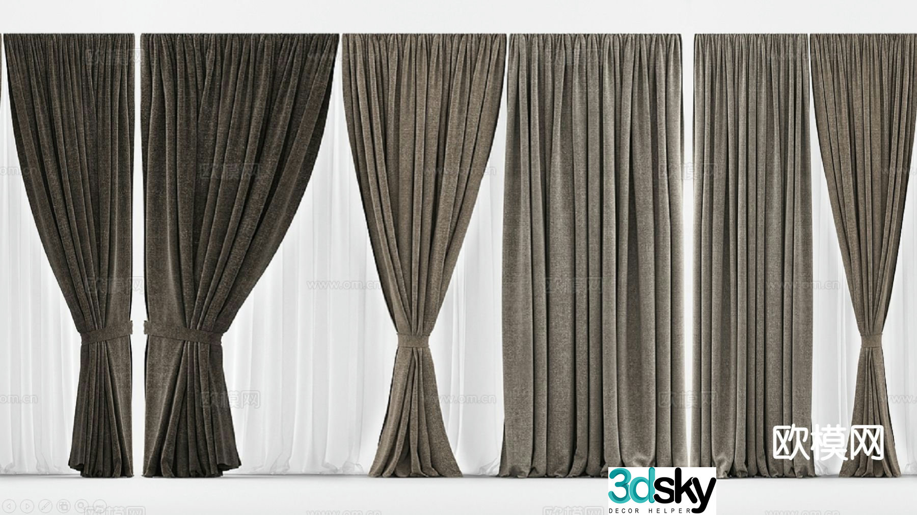 Modern curtains solid color curtains cloth curtains gauze curtain 3d model
