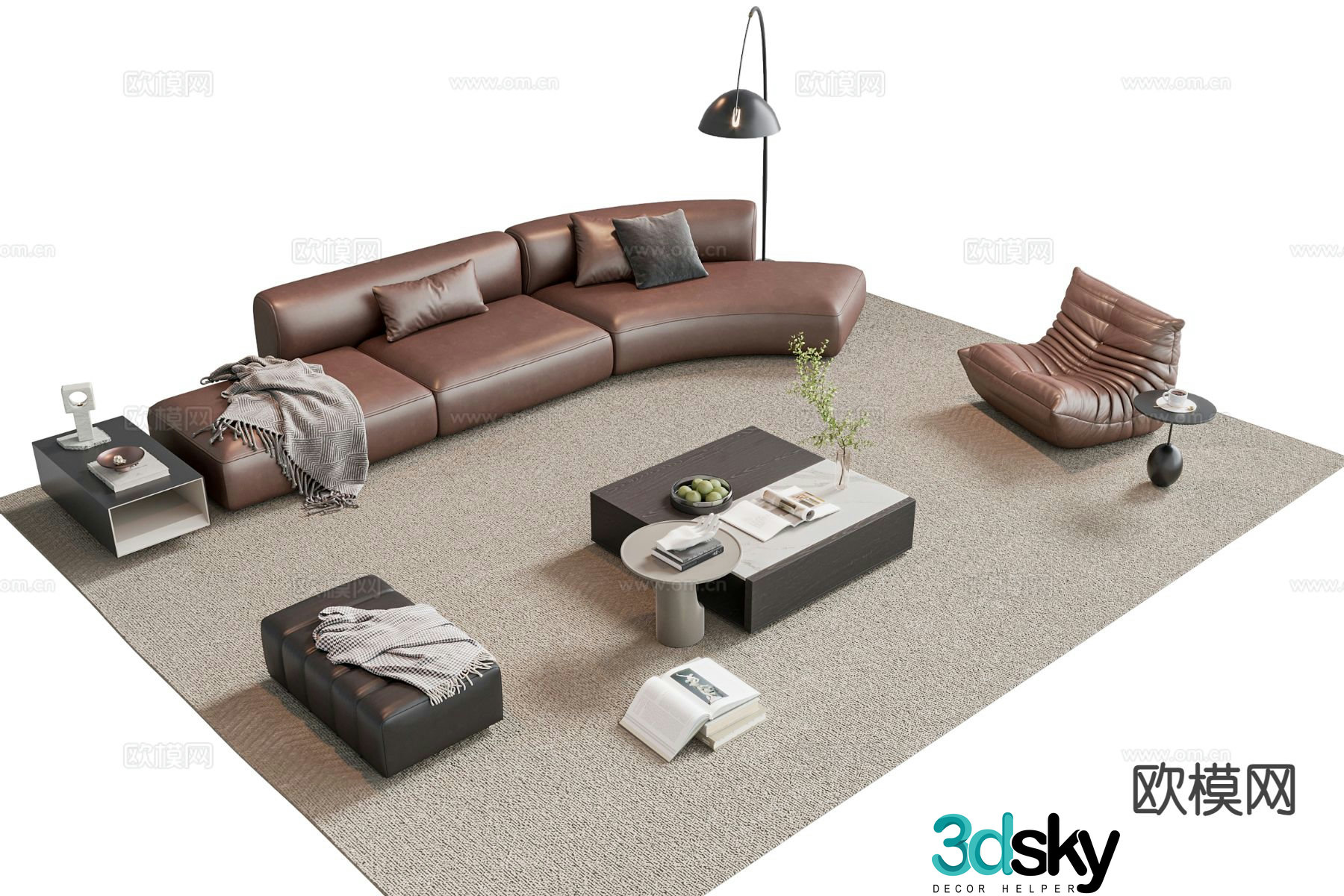 Italian style sofa combination sofa coffee table combination sofa stool 3d model