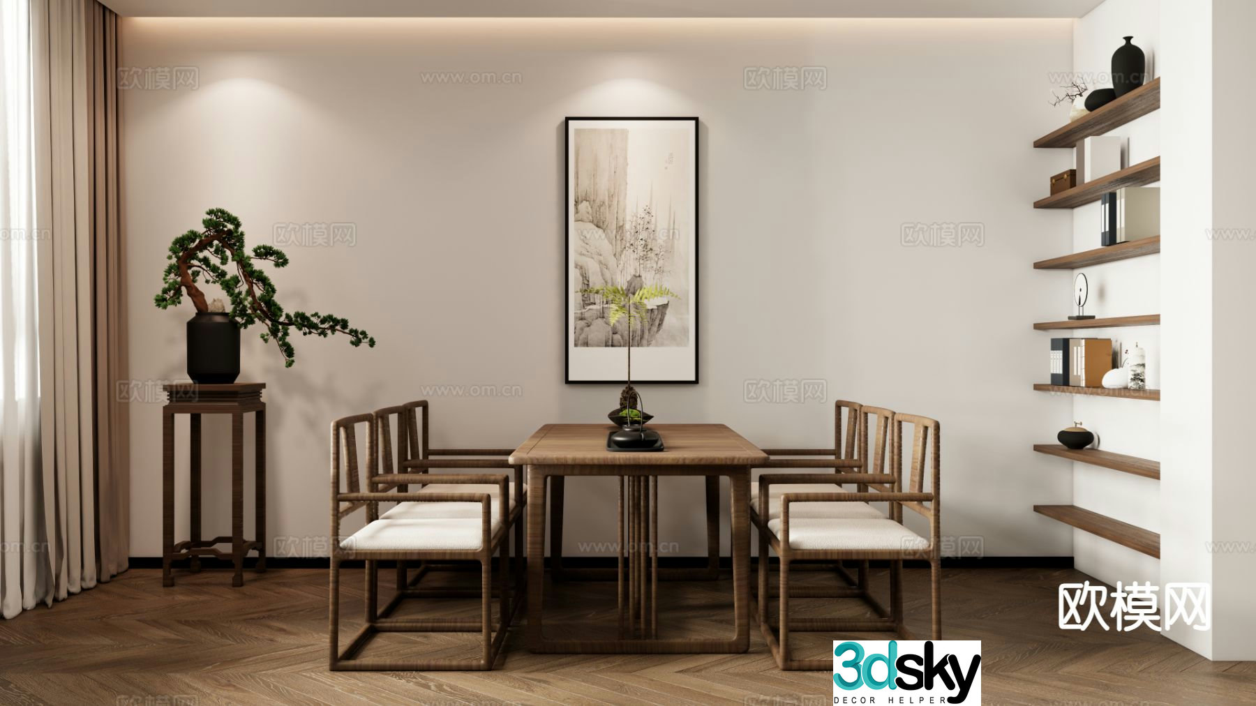 New Chinese style tea table and chairs wooden table 3d model