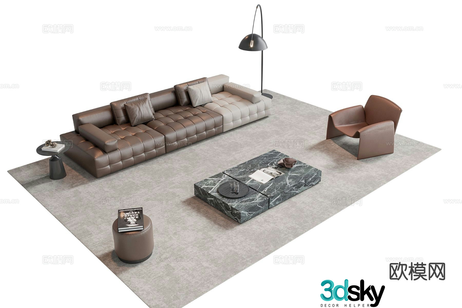 Italian style sofa combination sofa coffee table combination sofa stool 3d model