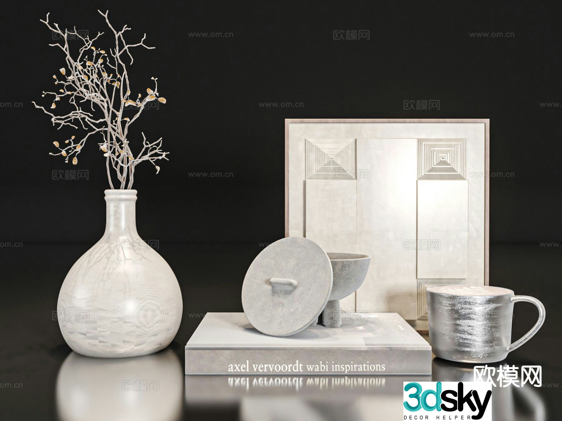 Wabi-sabi ornaments vase book photo frame 3D model