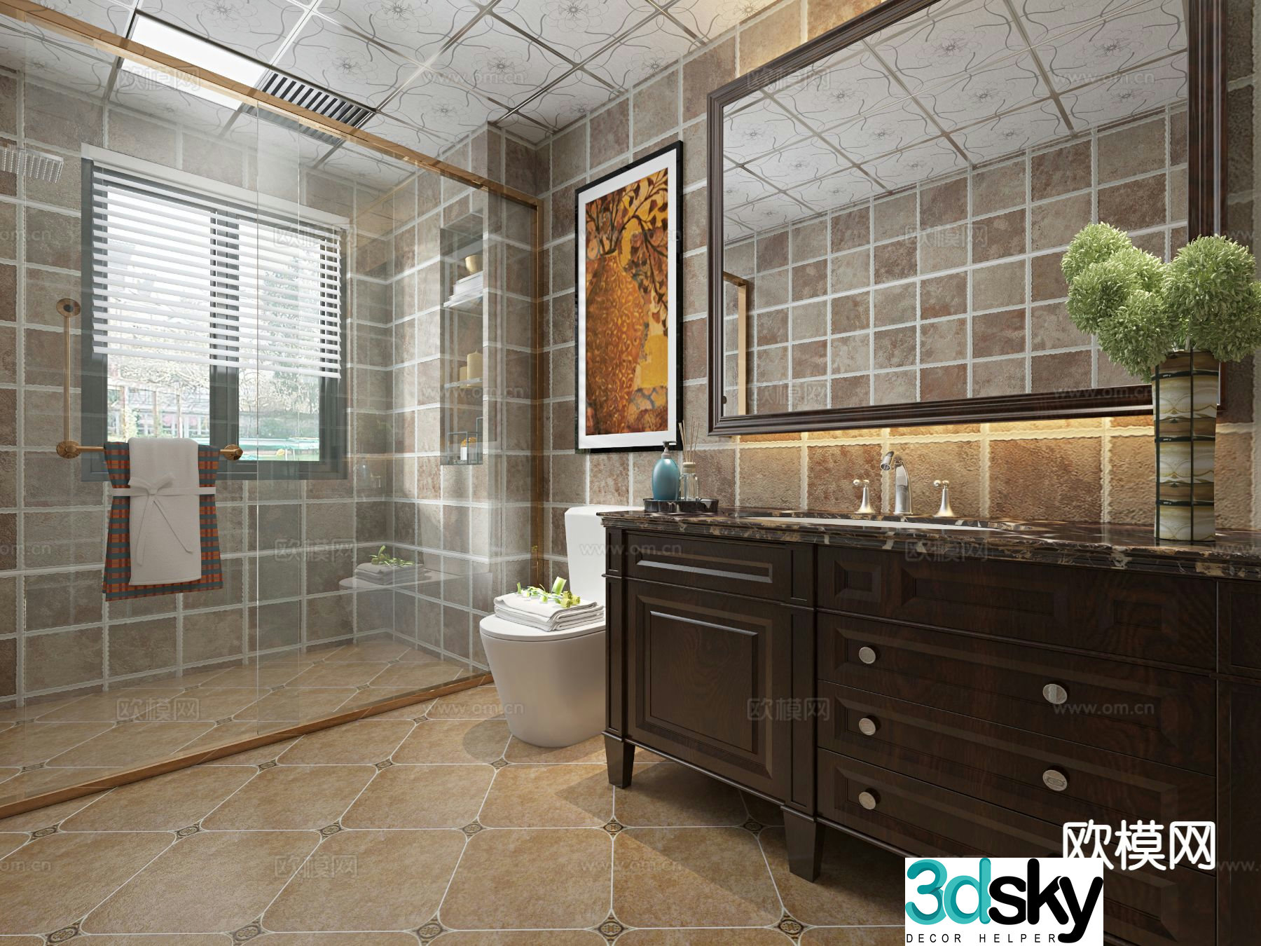 American bathroom bathroom toilet 3d model