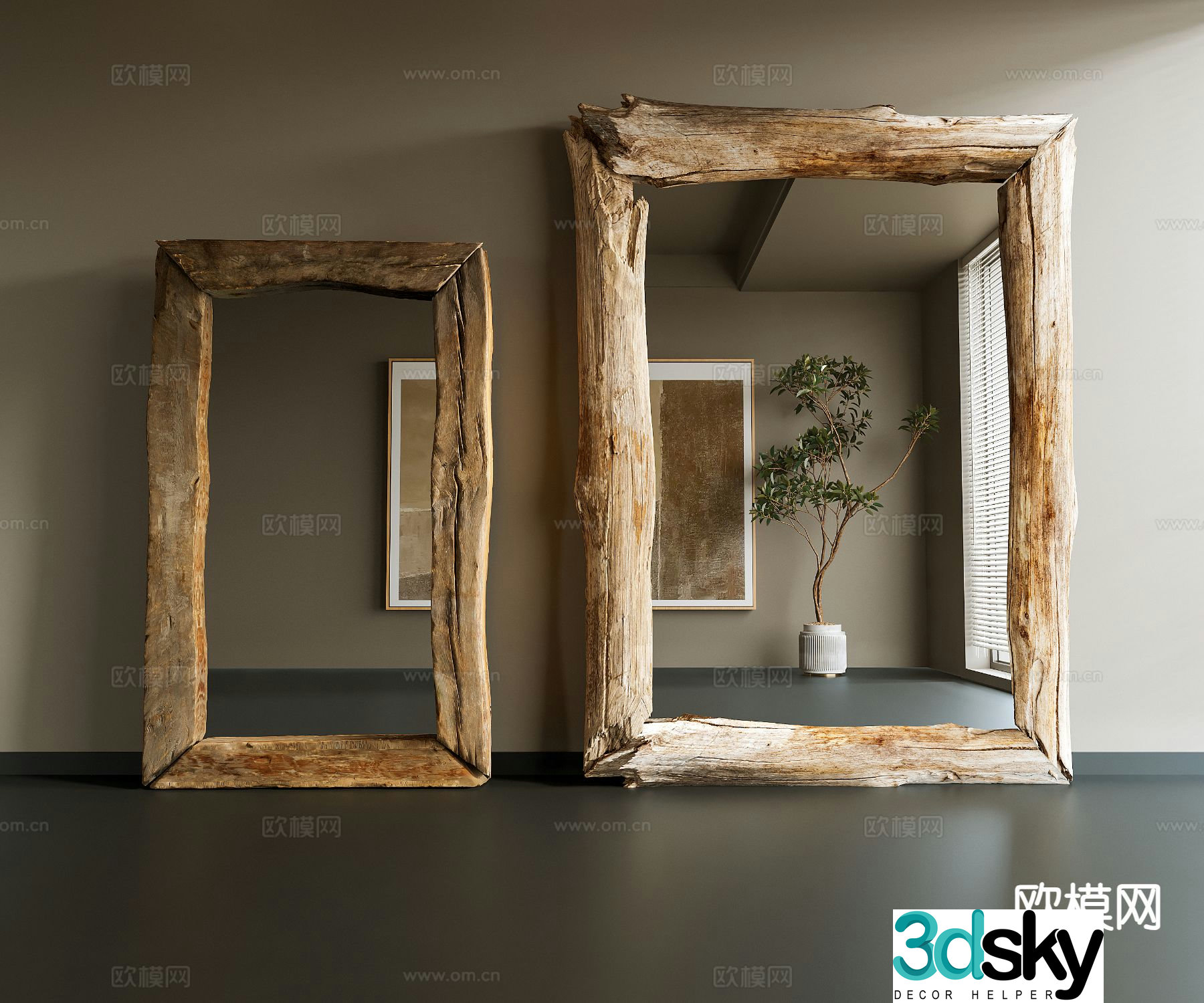 Log style mirror decorative mirror full body mirror 3d model