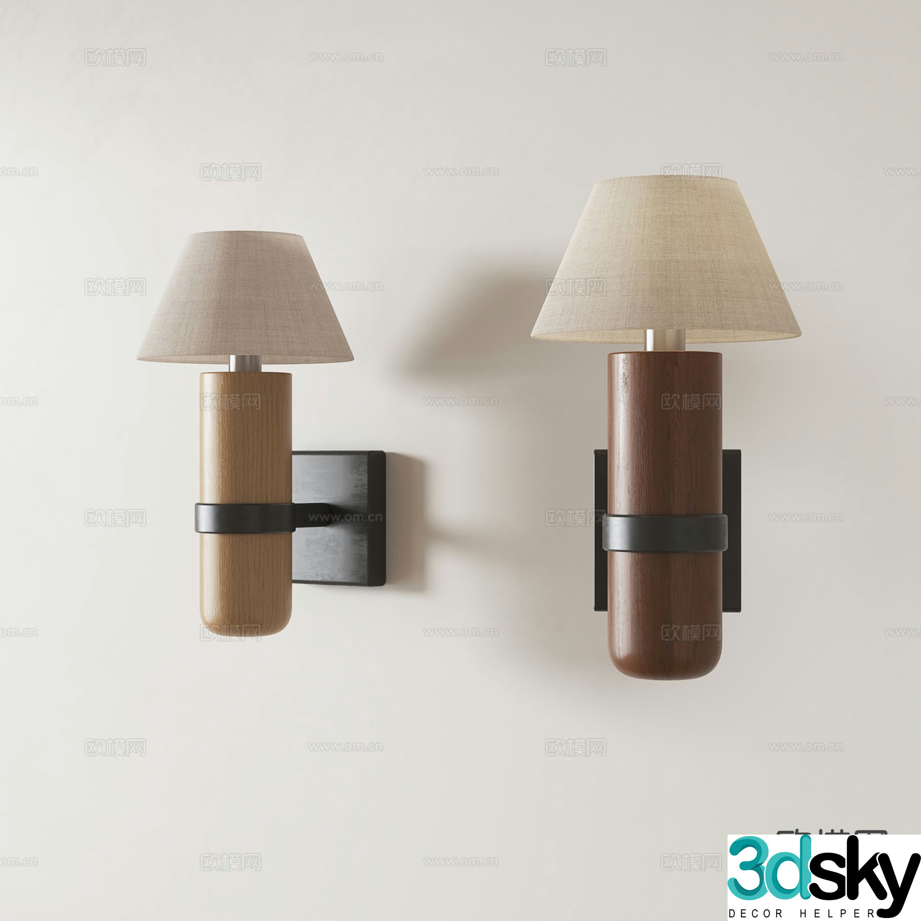 Medieval style wall lamp solid wood wall lamp 3d model