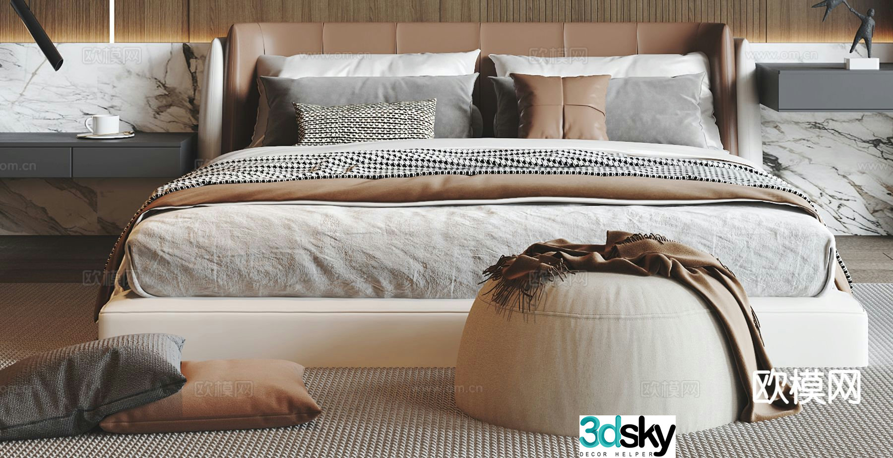 Italian double bed 3d model