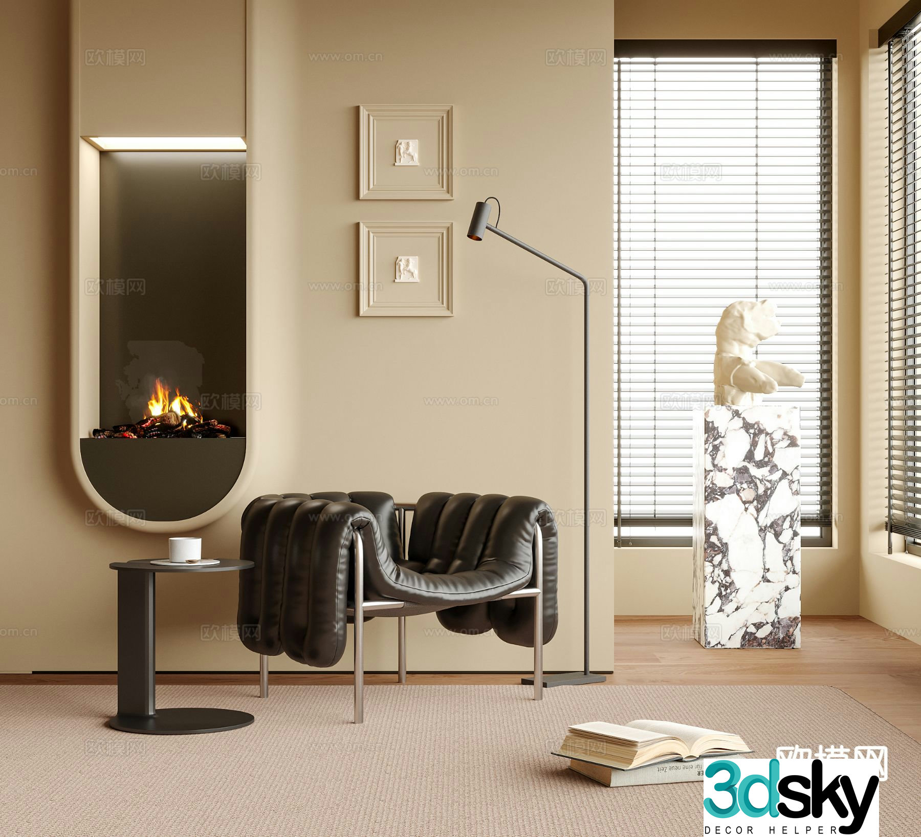 Leather chair leisure chair table 3d model