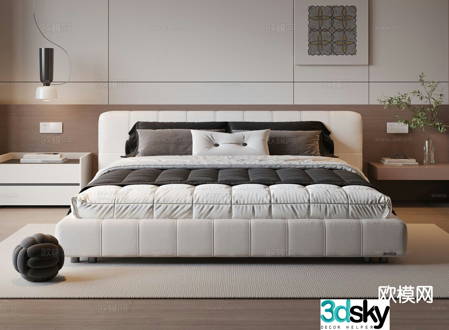 Fabric double bed 3d model