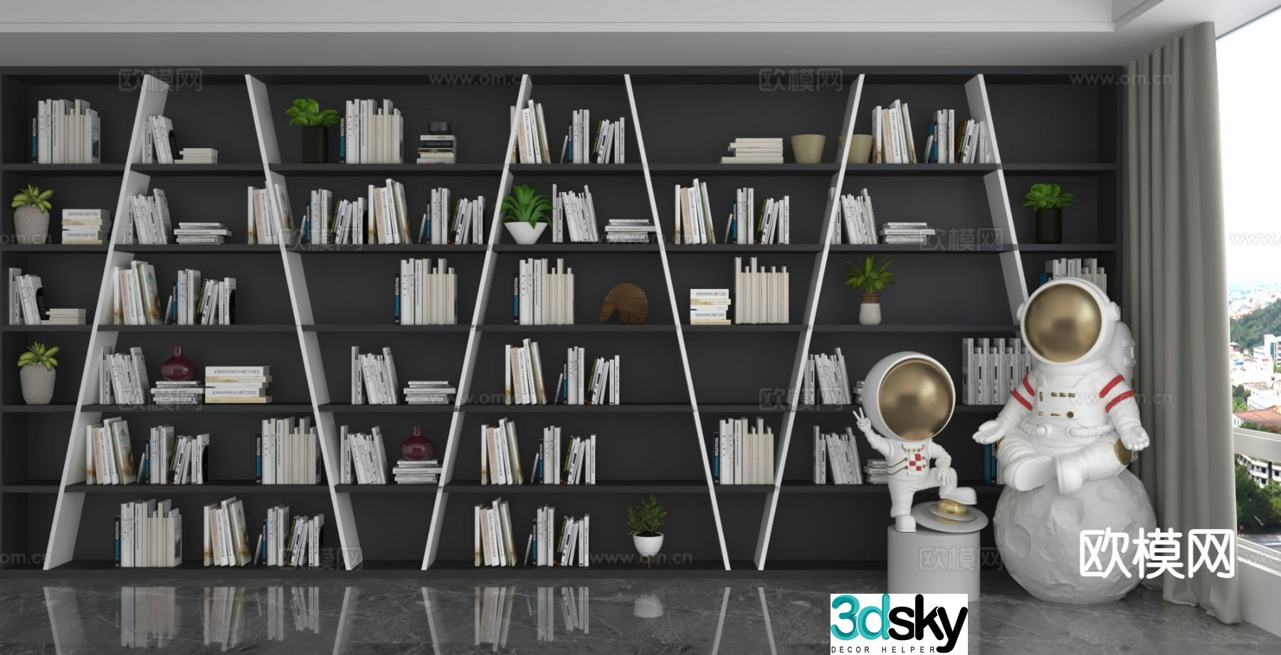 Modern bookcase bookshelf 3d model