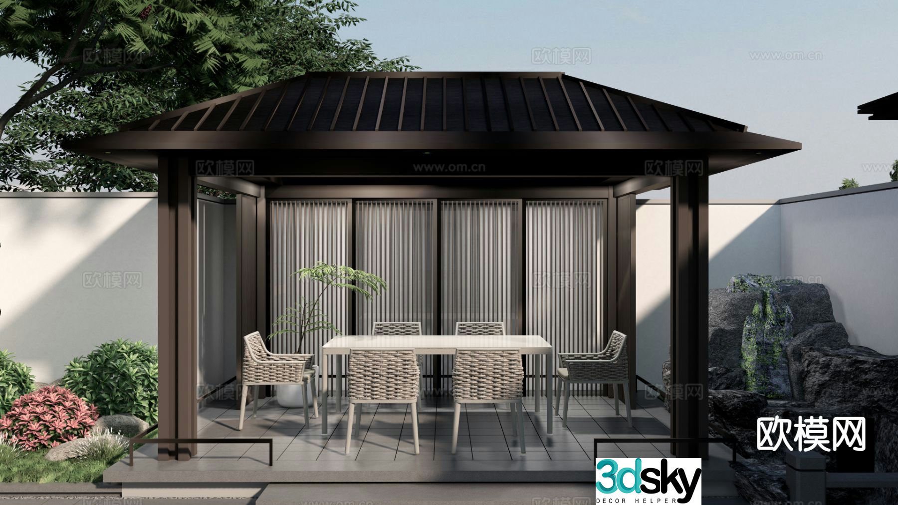 New Chinese style courtyard landscape pavilion 3D model