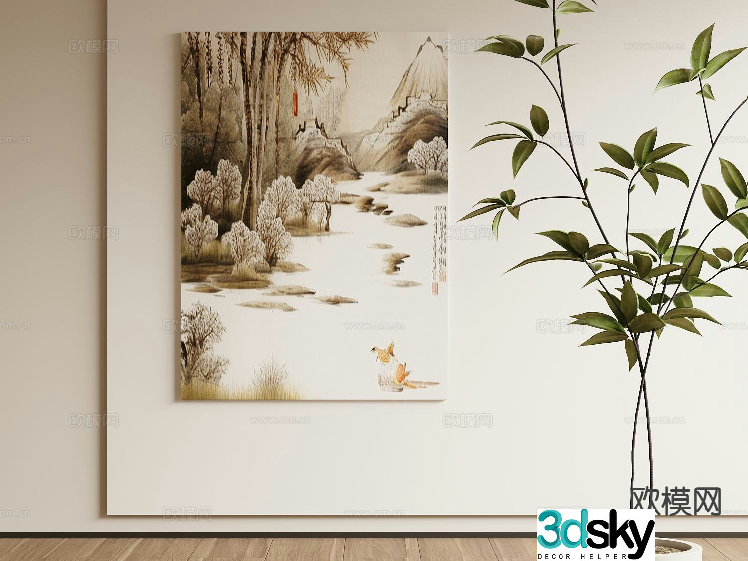 New Chinese style decorative painting landscape painting hanging painting 3D model