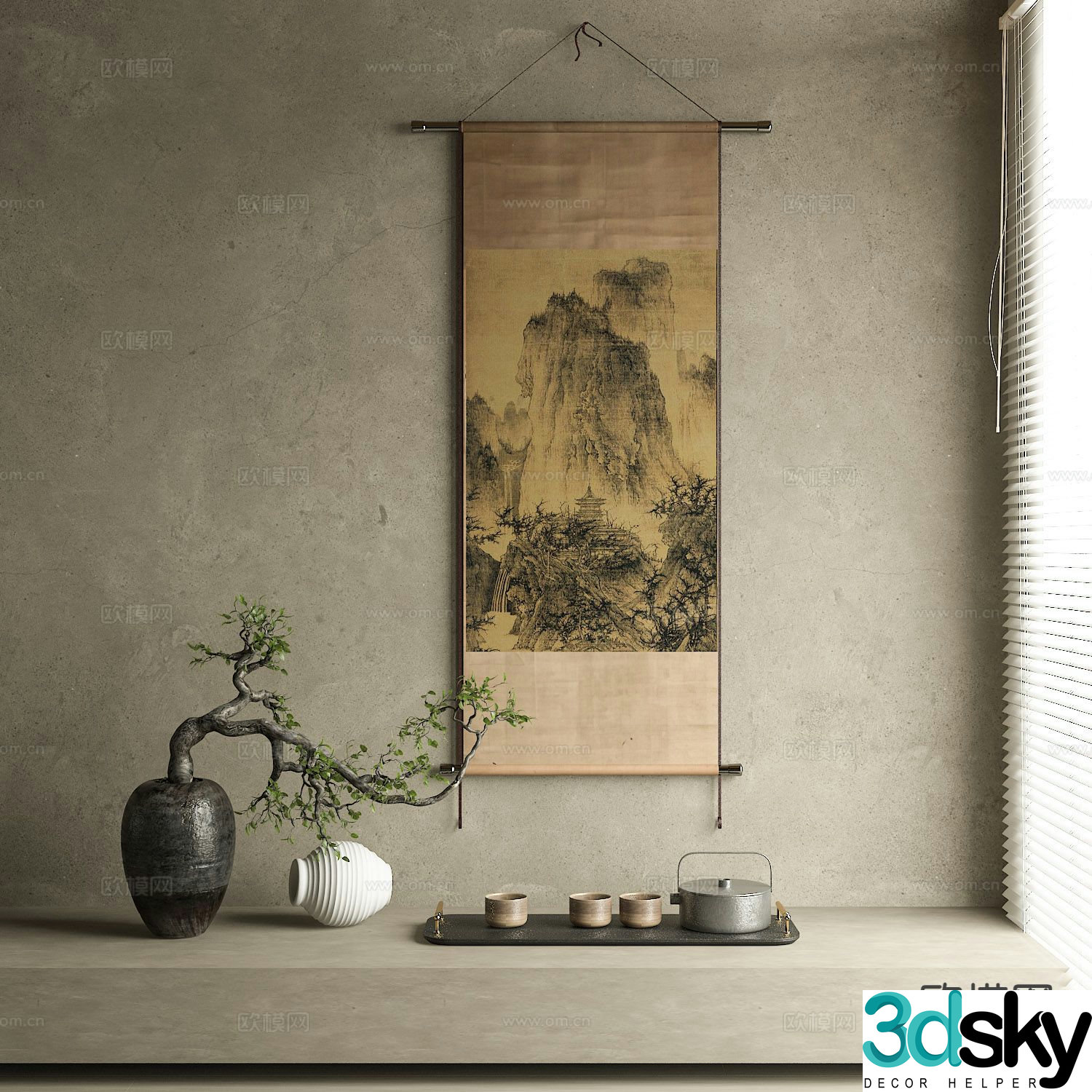 Chinese decorative painting landscape painting scroll painting 3D model