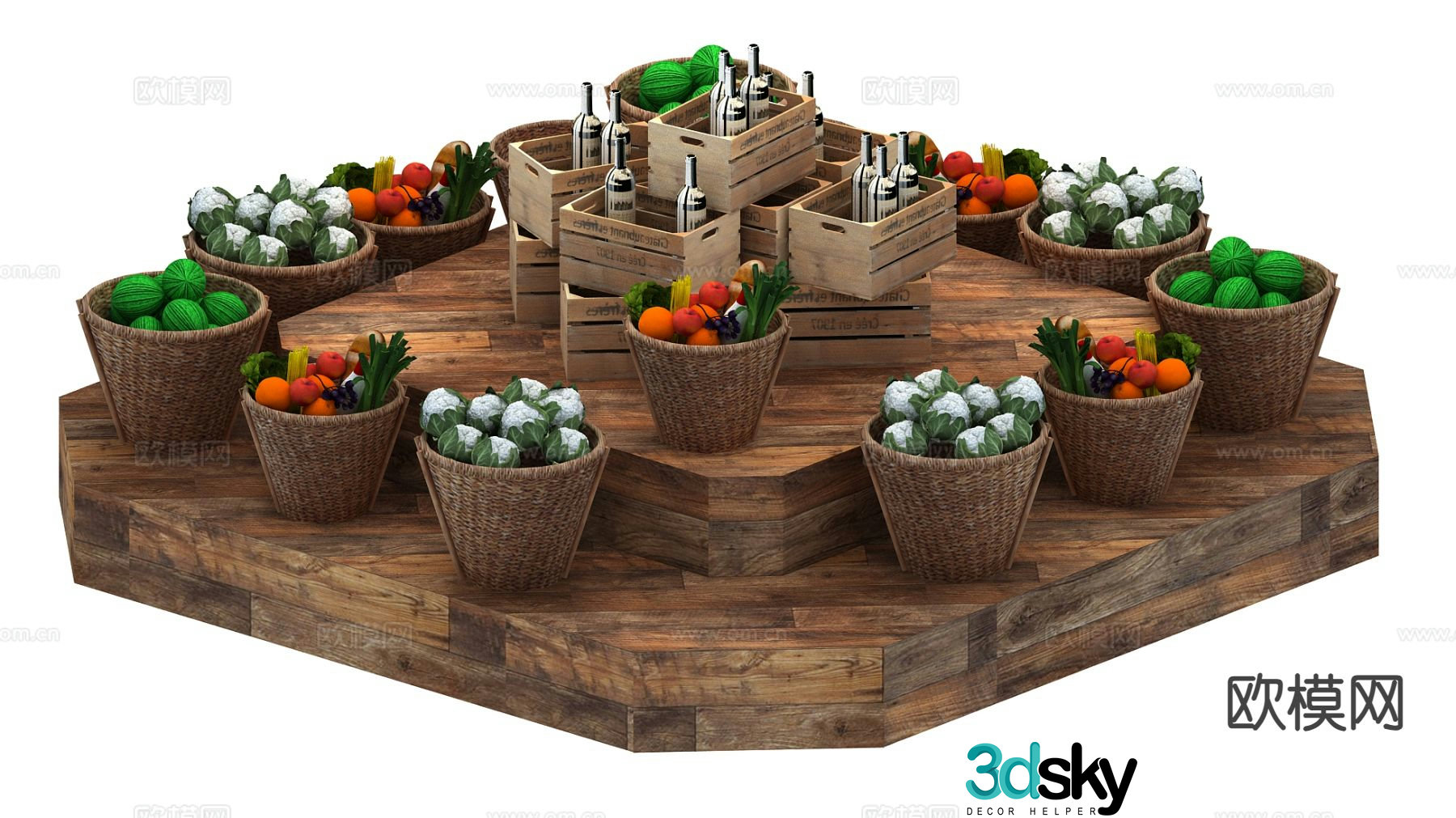 Modern vegetable fruit island shelf 3d model