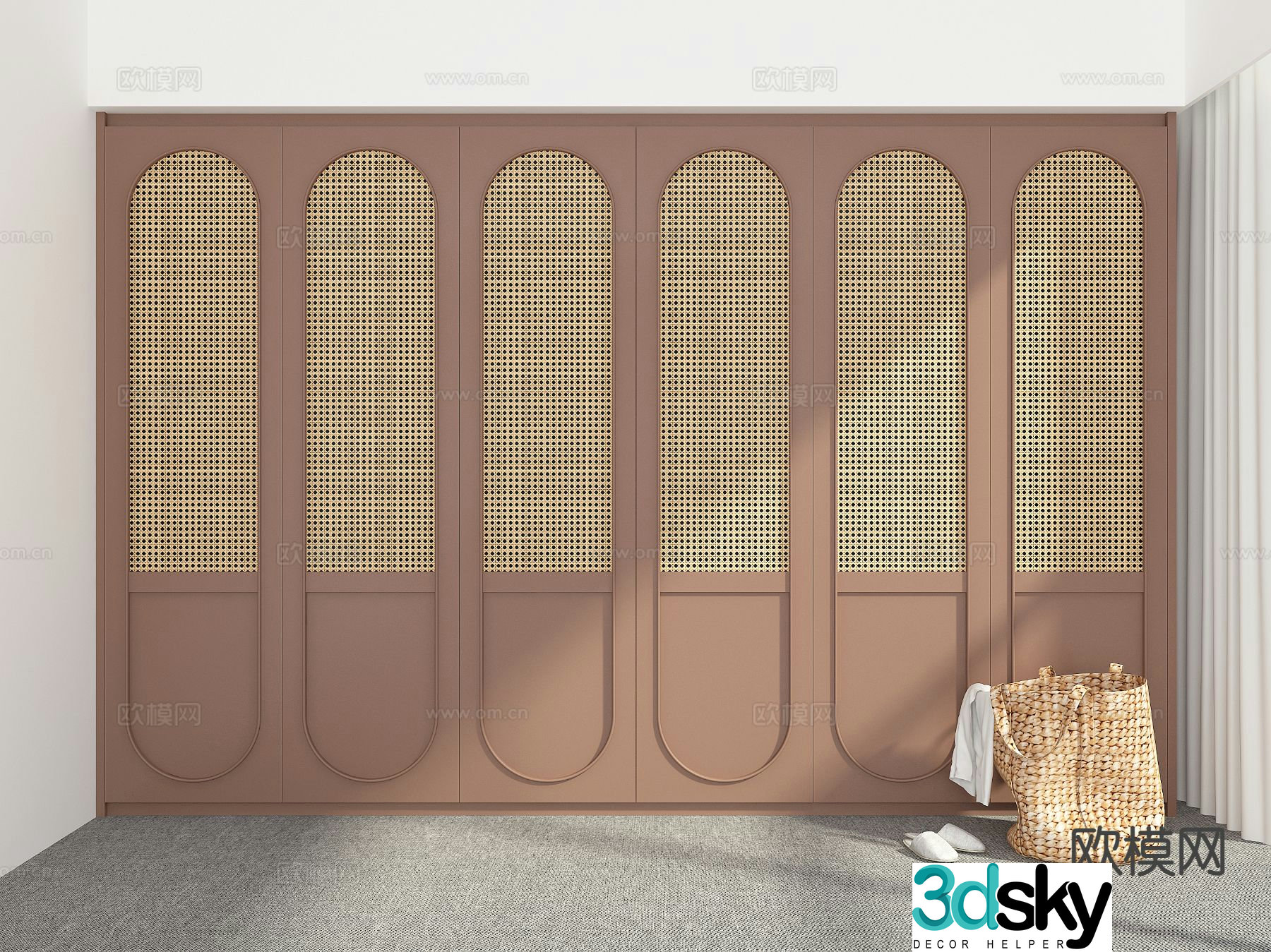 Modern wardrobe rattan wardrobe door 3d model