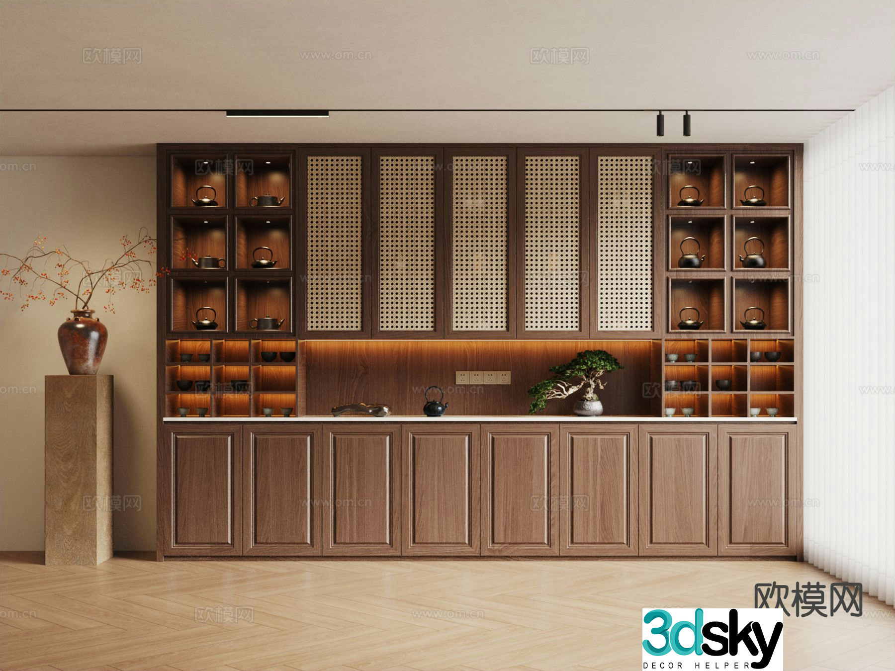 New Chinese style tea cabinet decorative cabinet 3d model