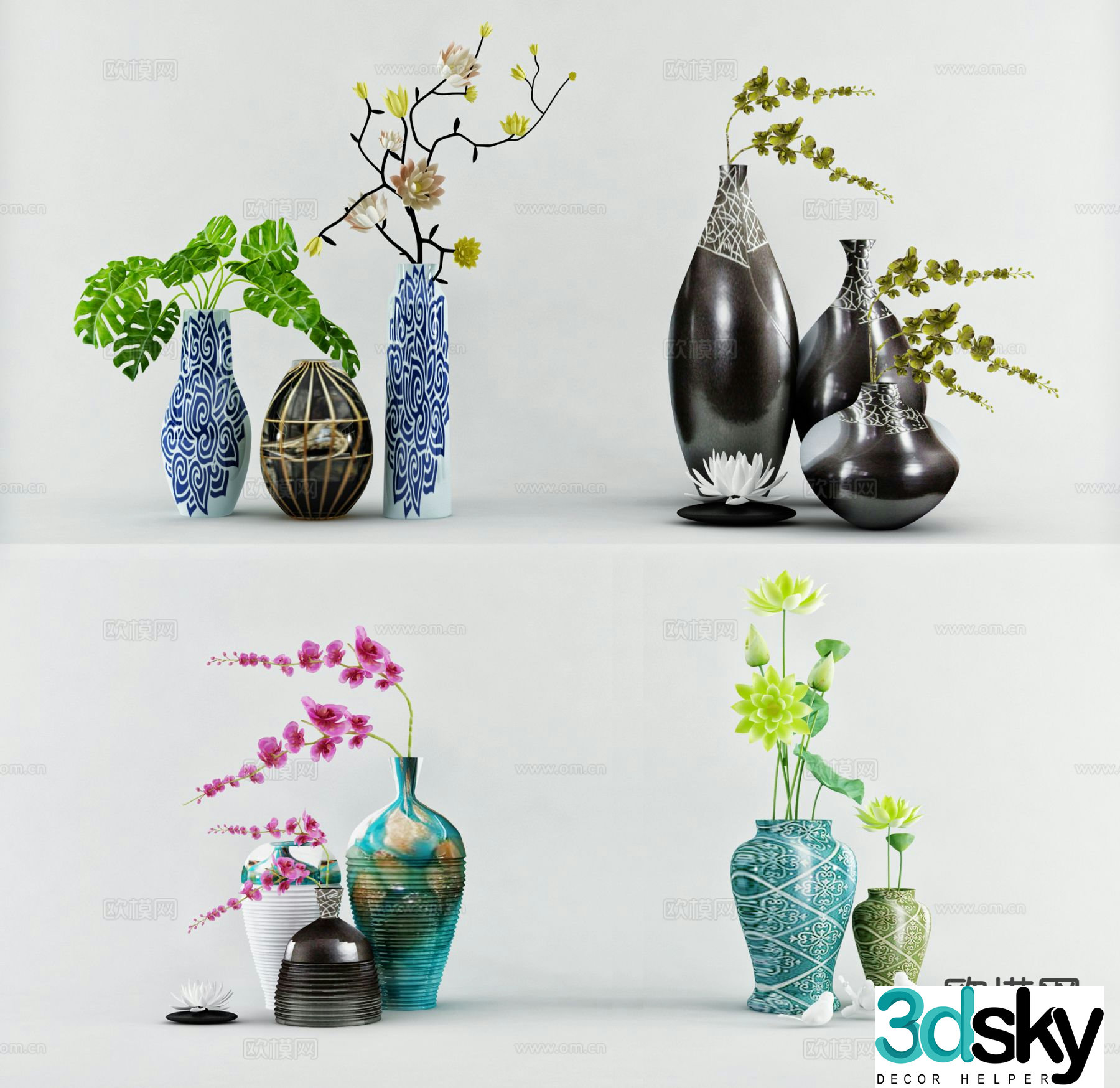 modern decoration vase flower 3d model