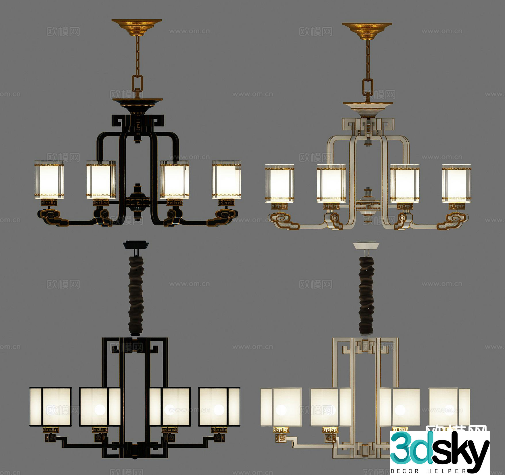 New Chinese style chandelier hall chandelier 3d model