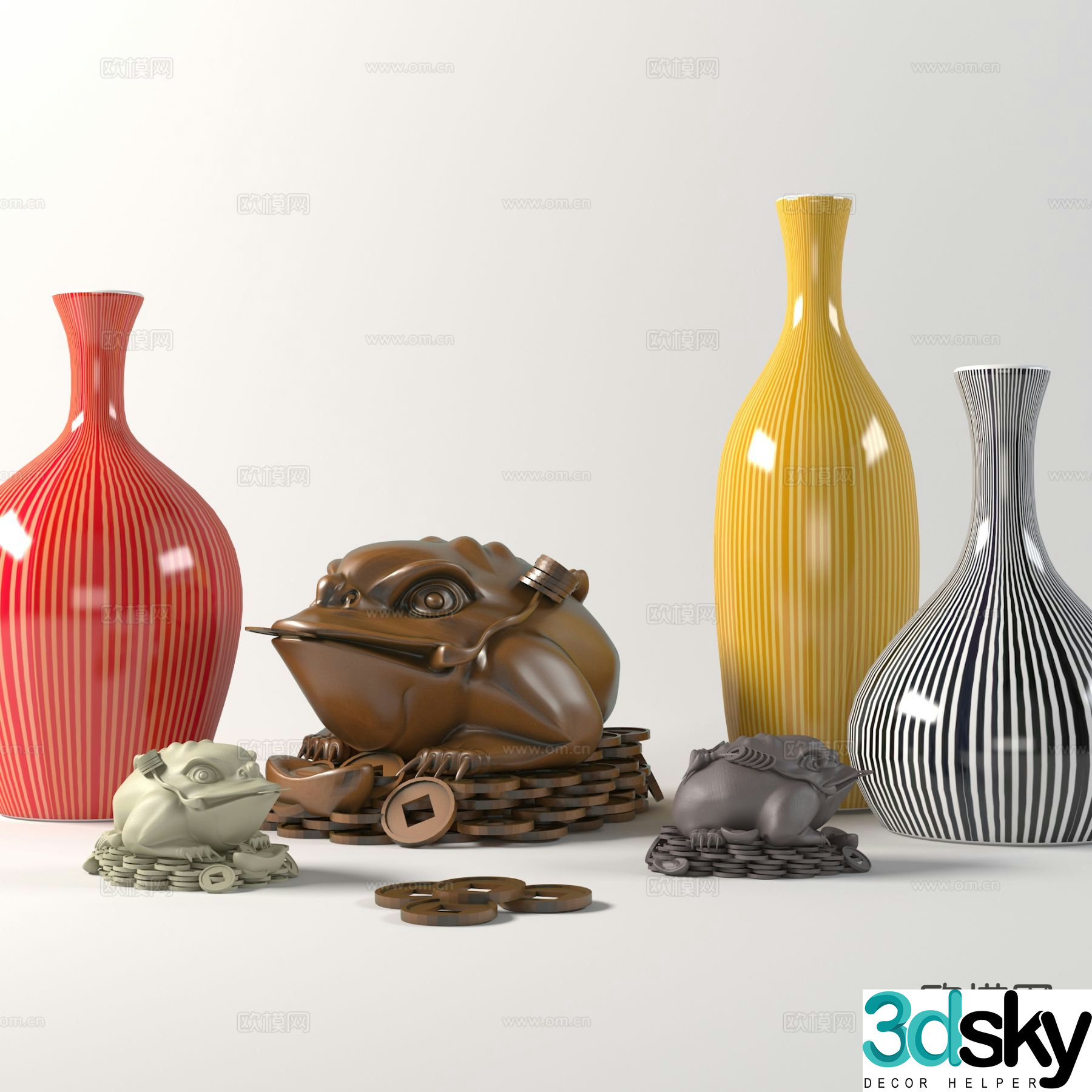 Lucky toad colorful porcelain vase 3d model
