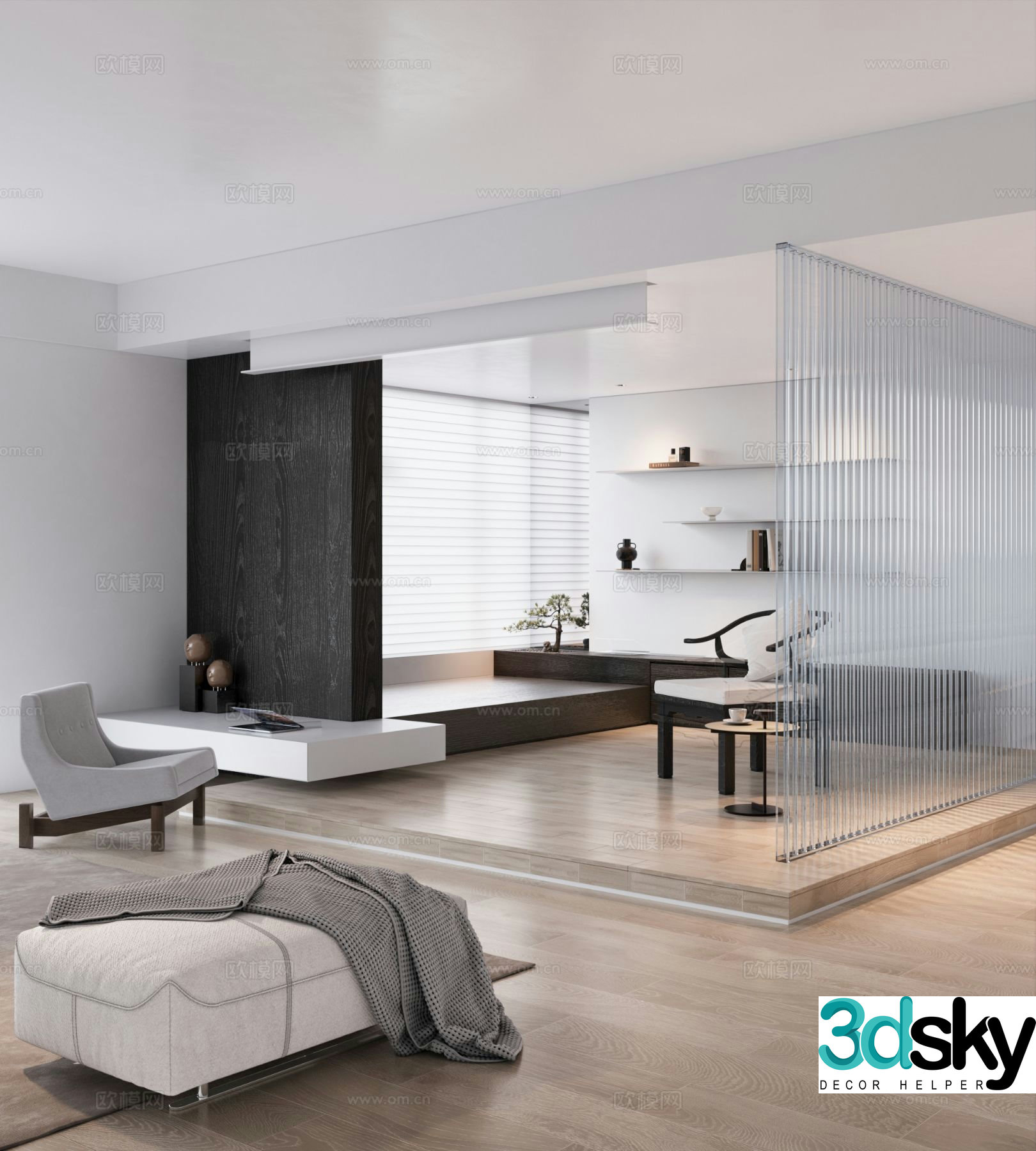 Modern living room study entertainment area 3d model