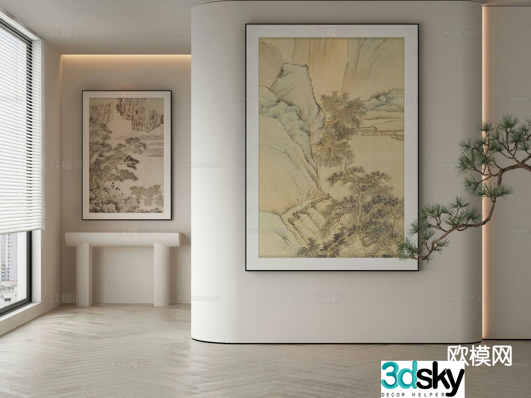 New Chinese style ink painting decorative painting 3D model