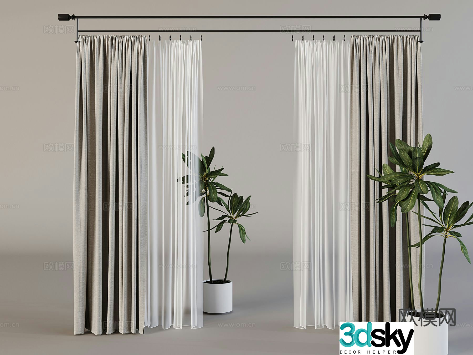 Modern plain curtains screens gauze curtains 3D model