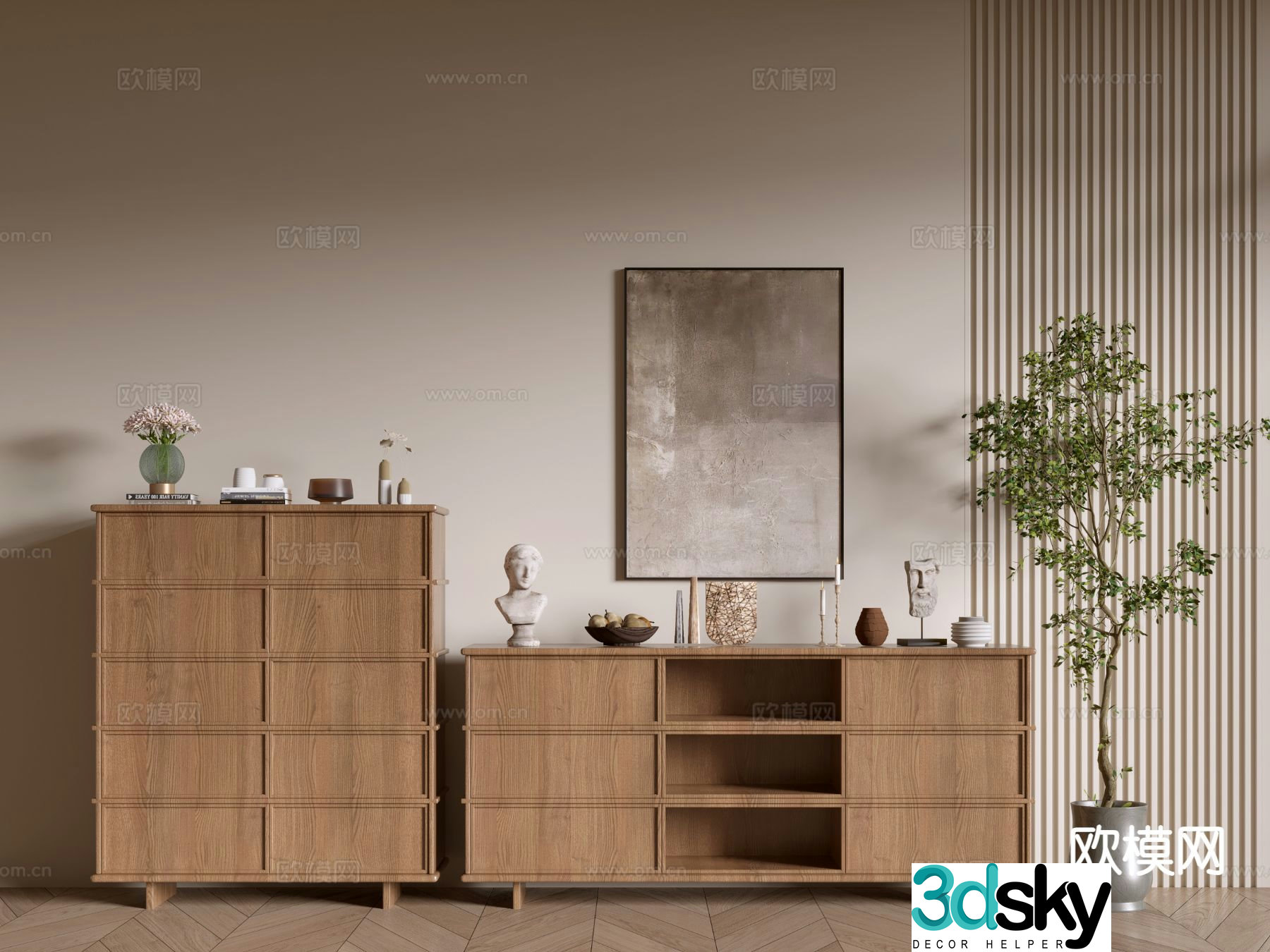 Medieval style side cabinet and entrance cabinet 3D model