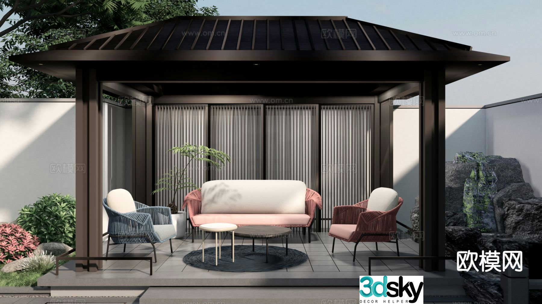 New Chinese style courtyard landscape pavilion rockery overlapping water 3D model