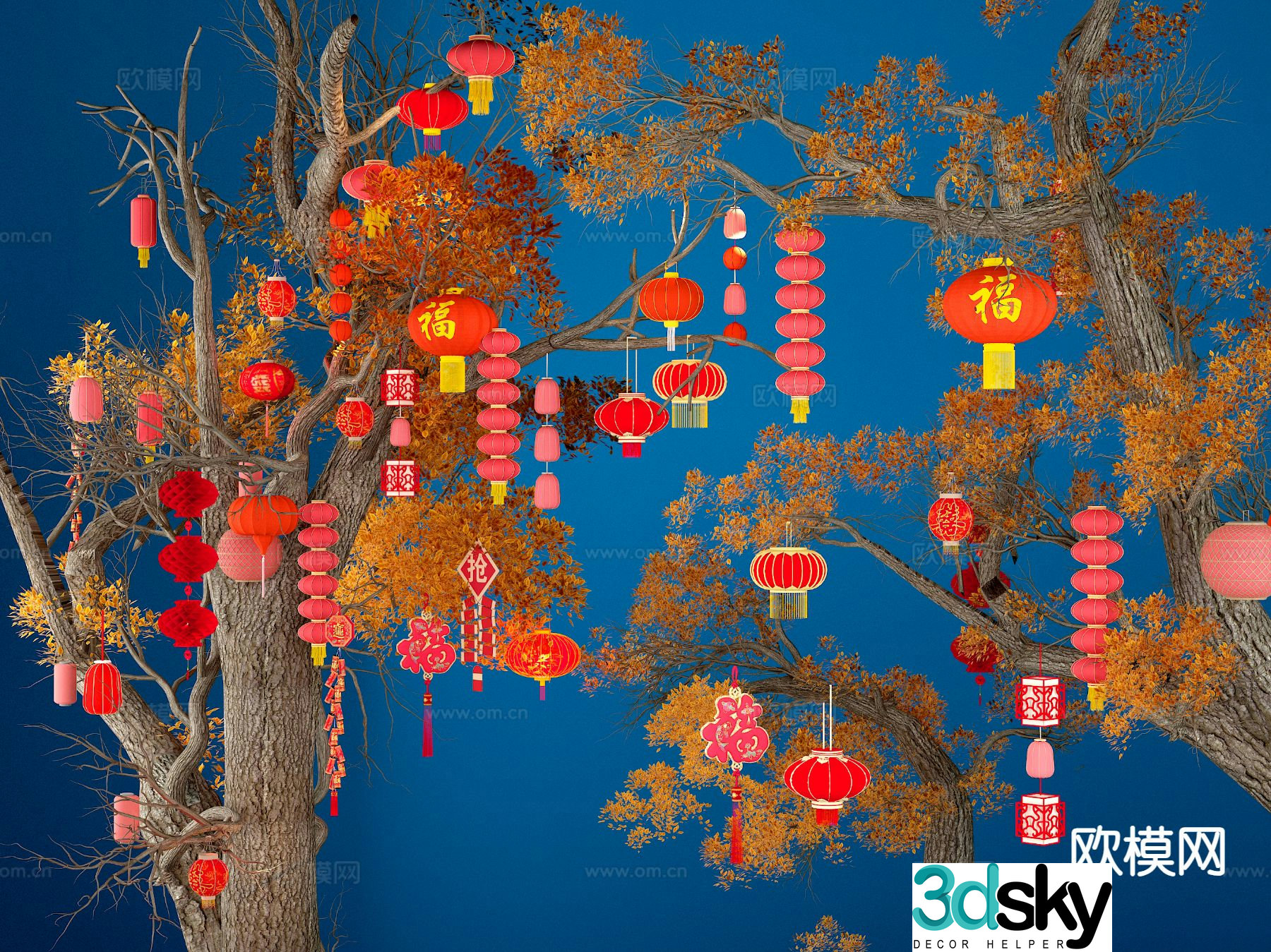 New Chinese style decorative lamp lantern 3d model