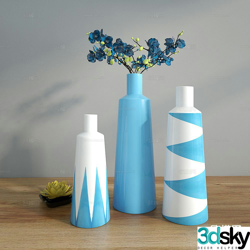 New Chinese style vase blue ornament 3d model