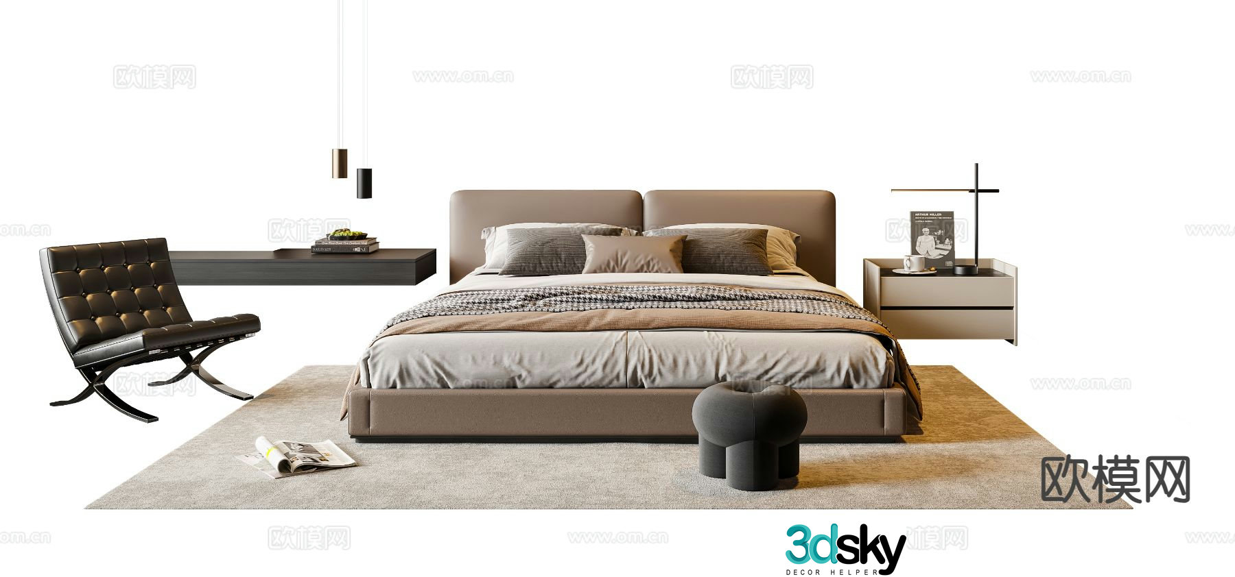 Modern double bed 3d model