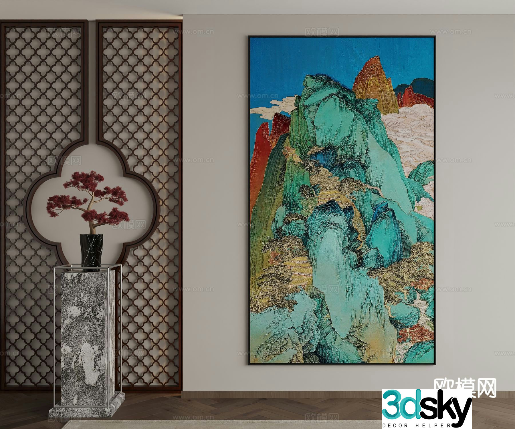 New Chinese style decorative painting texture painting hanging painting 3D model
