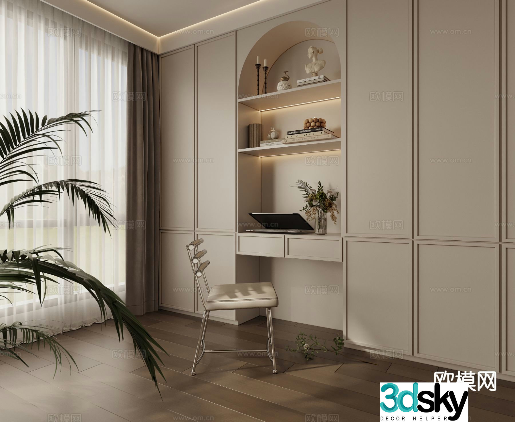 French integrated desk bookcase 3d model