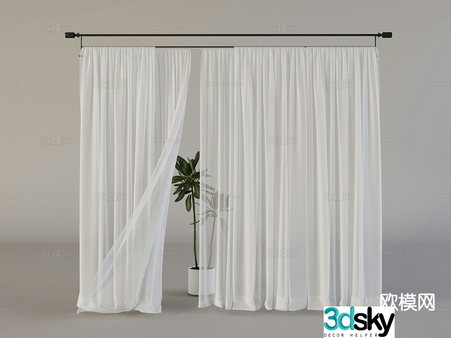 Plain curtain screen gauze curtain 3d model