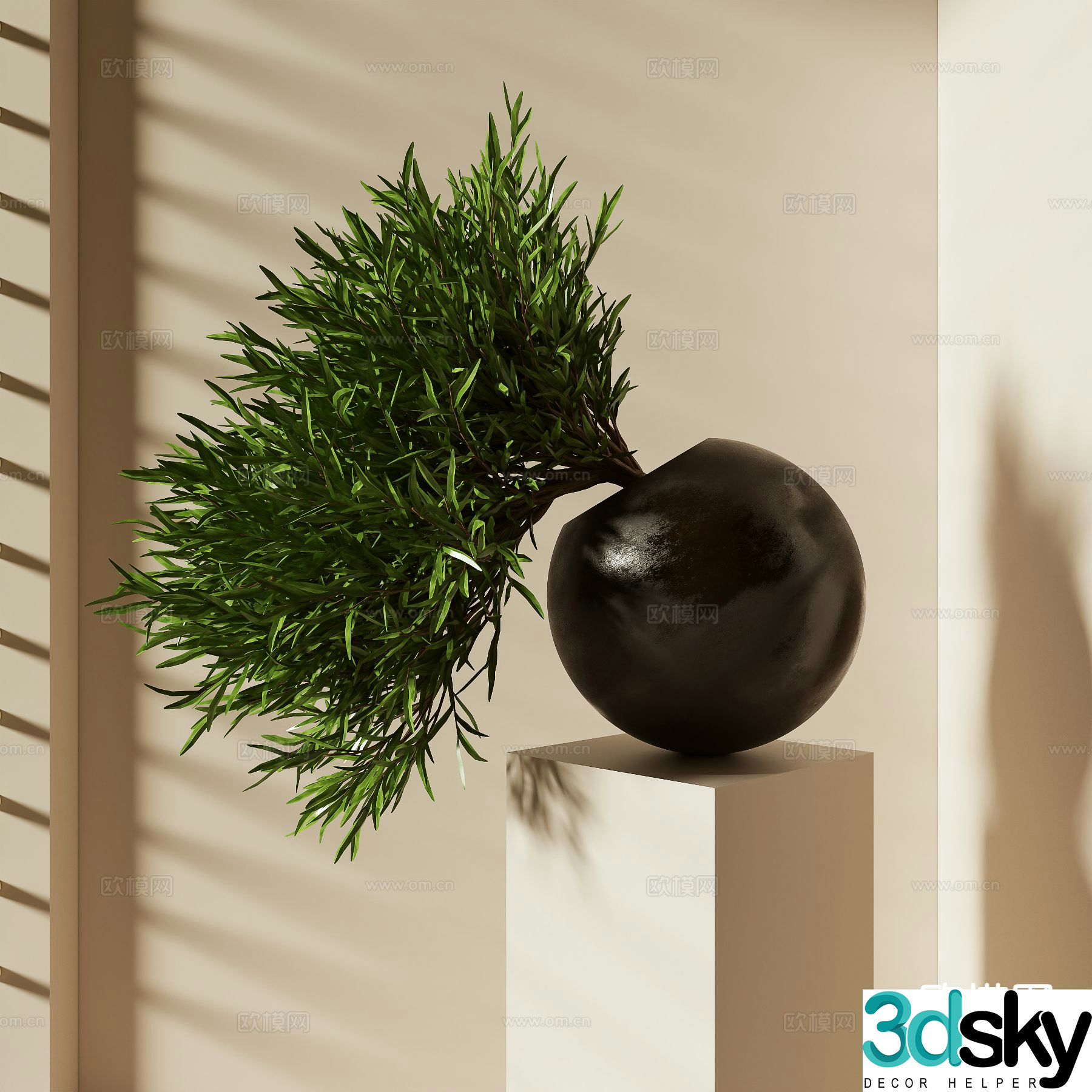 wabi-sabi vase floral arrangement green plant 3d model
