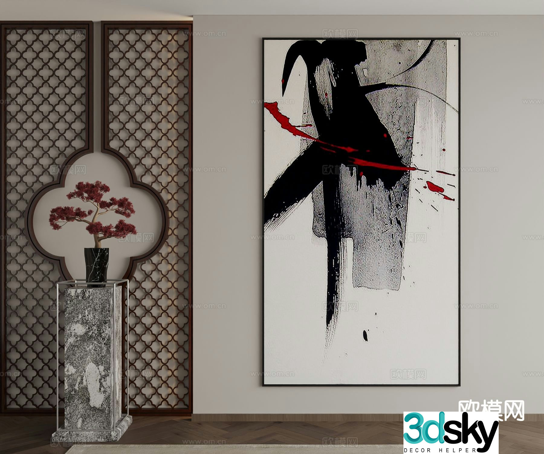 New Chinese style decorative painting ink painting hanging painting 3D model