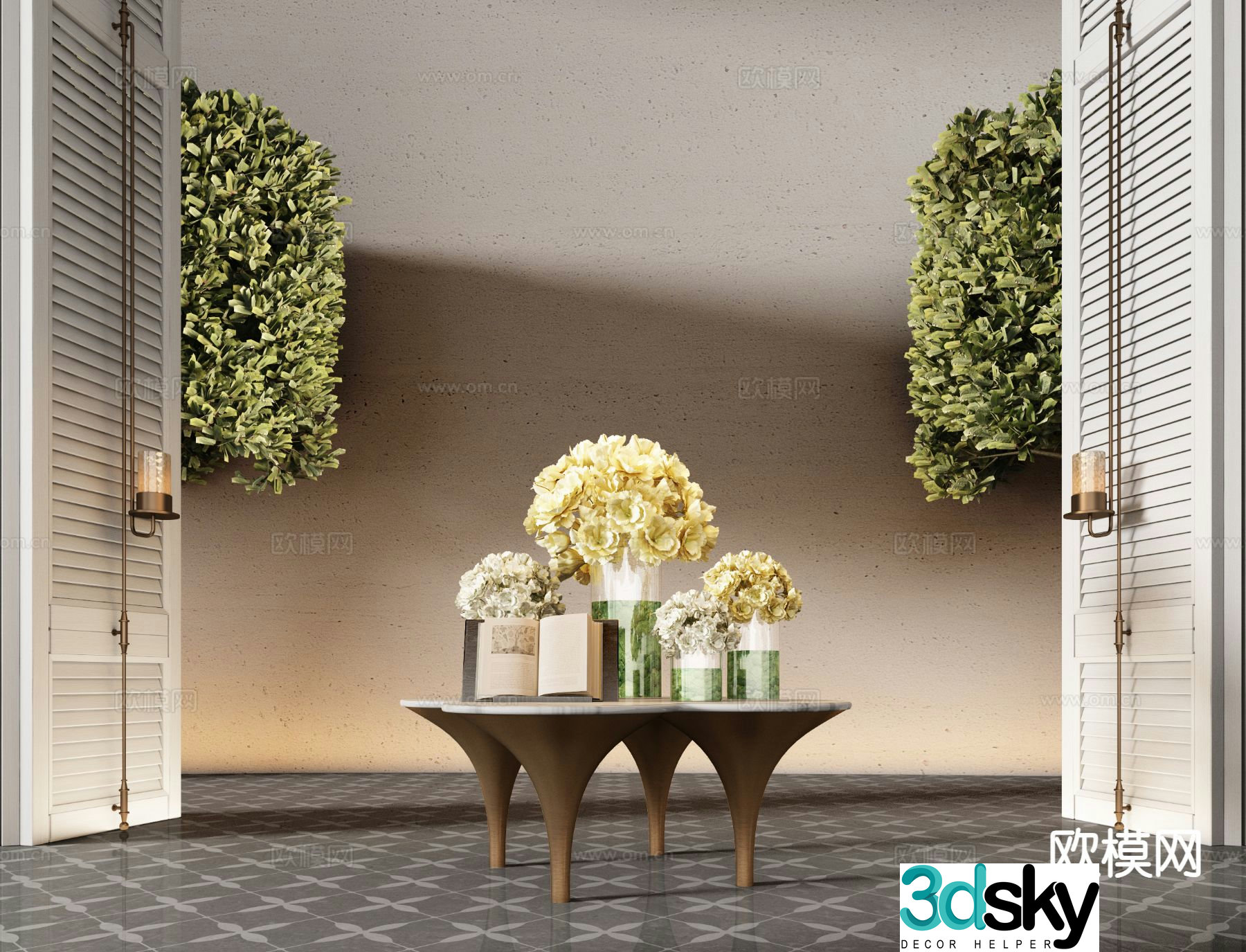 Italian hotel end view terrace 3d model