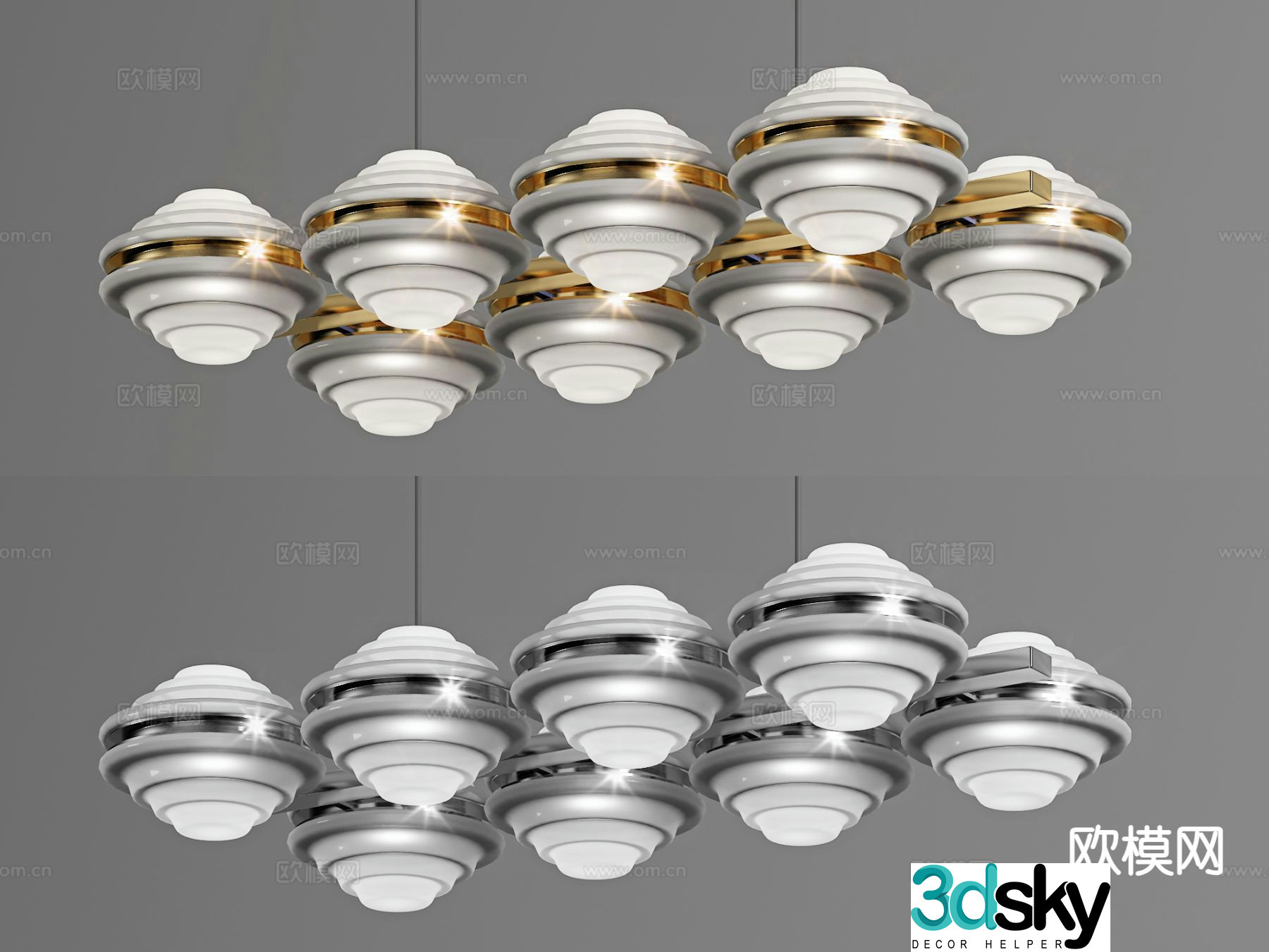 Light luxury multi-head chandelier 3D model