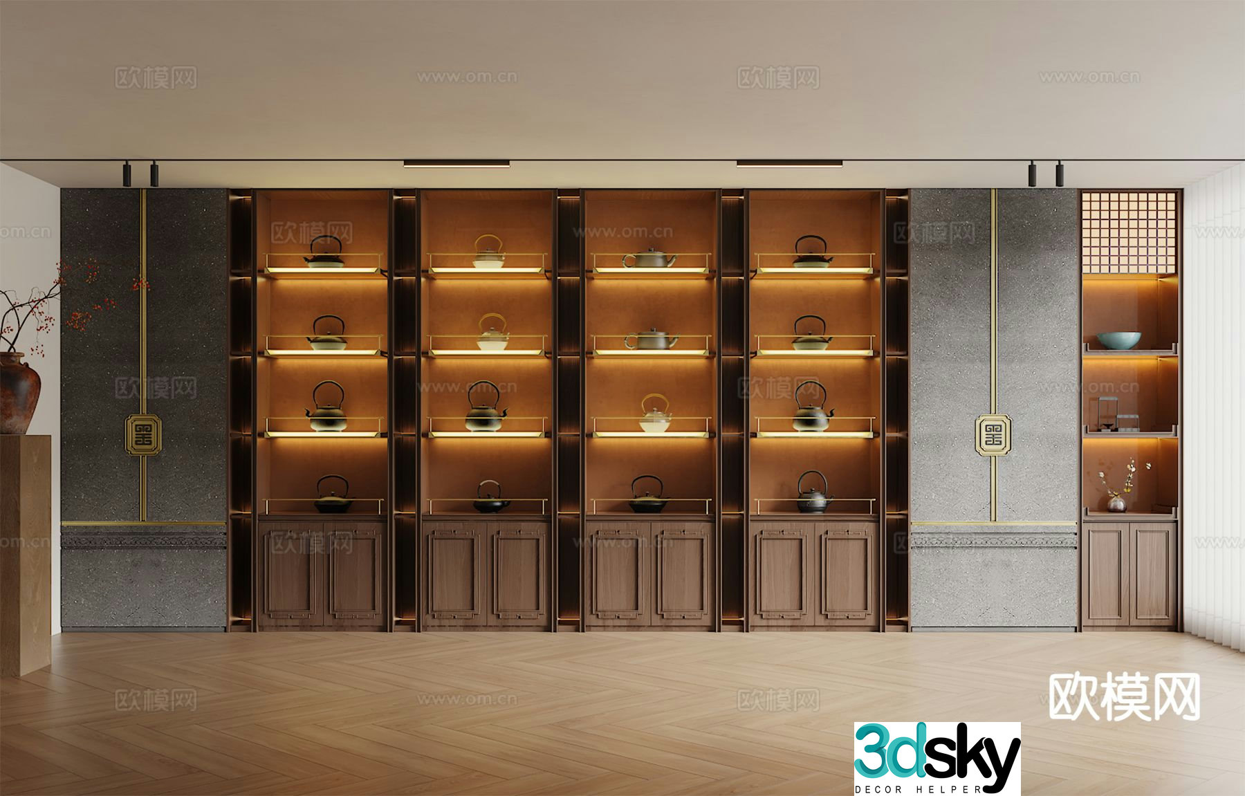 New Chinese style tea cabinet display cabinet 3d model