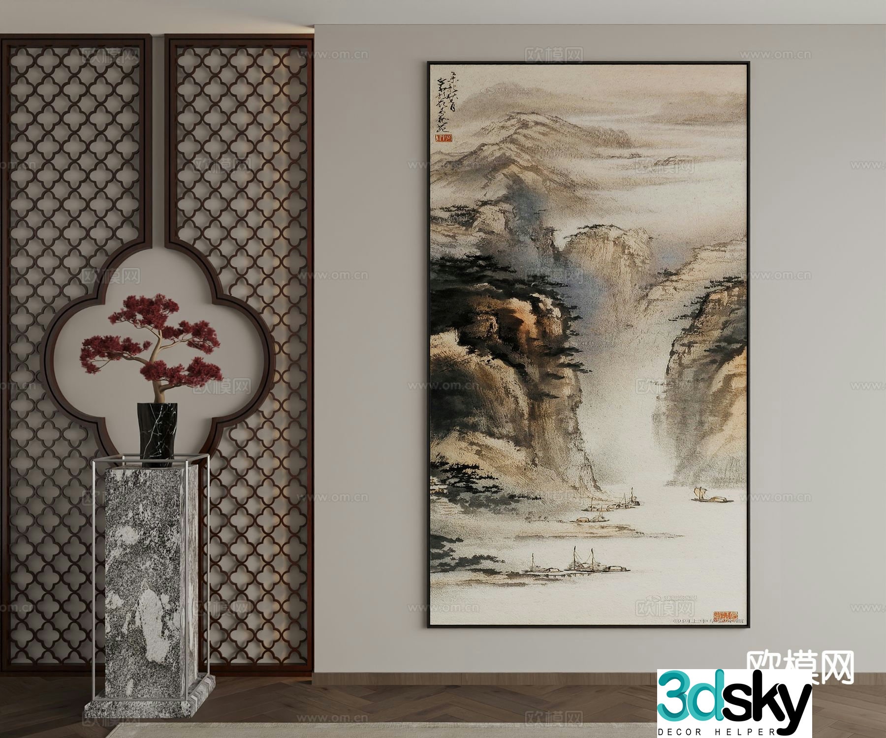 New Chinese style decorative painting landscape painting hanging painting 3D model