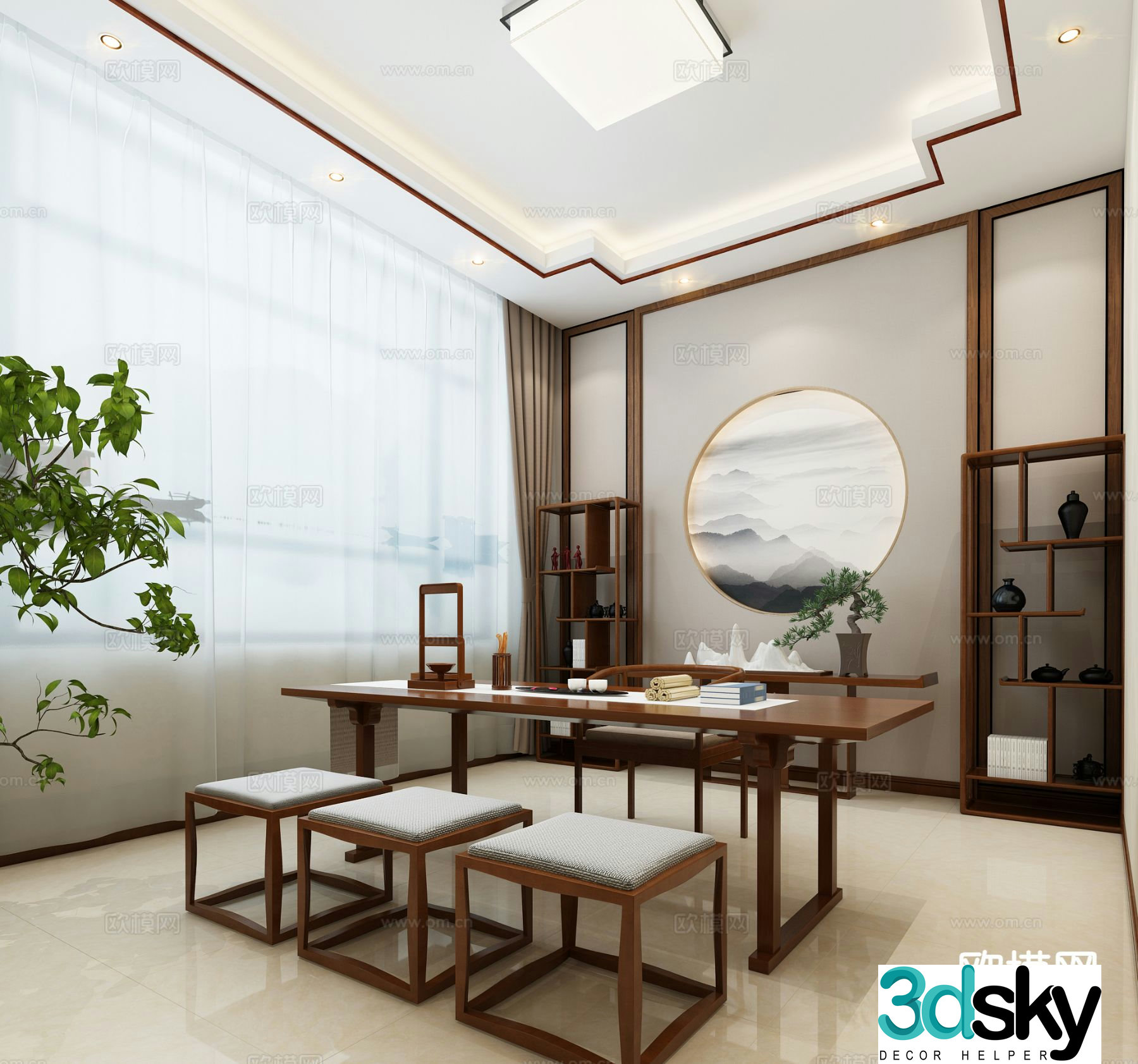 New Chinese style study 3D model for practicing calligraphy