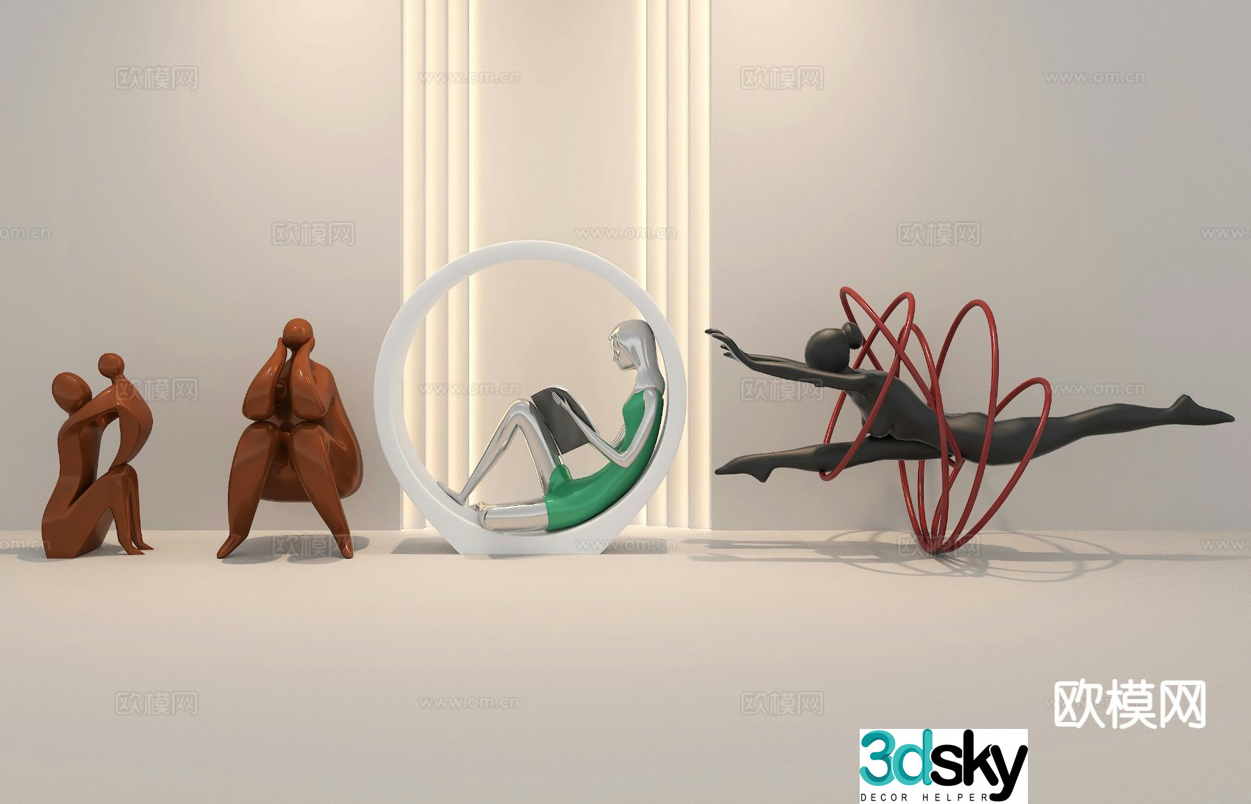 Modern interior art installation trendy ornaments 3D model
