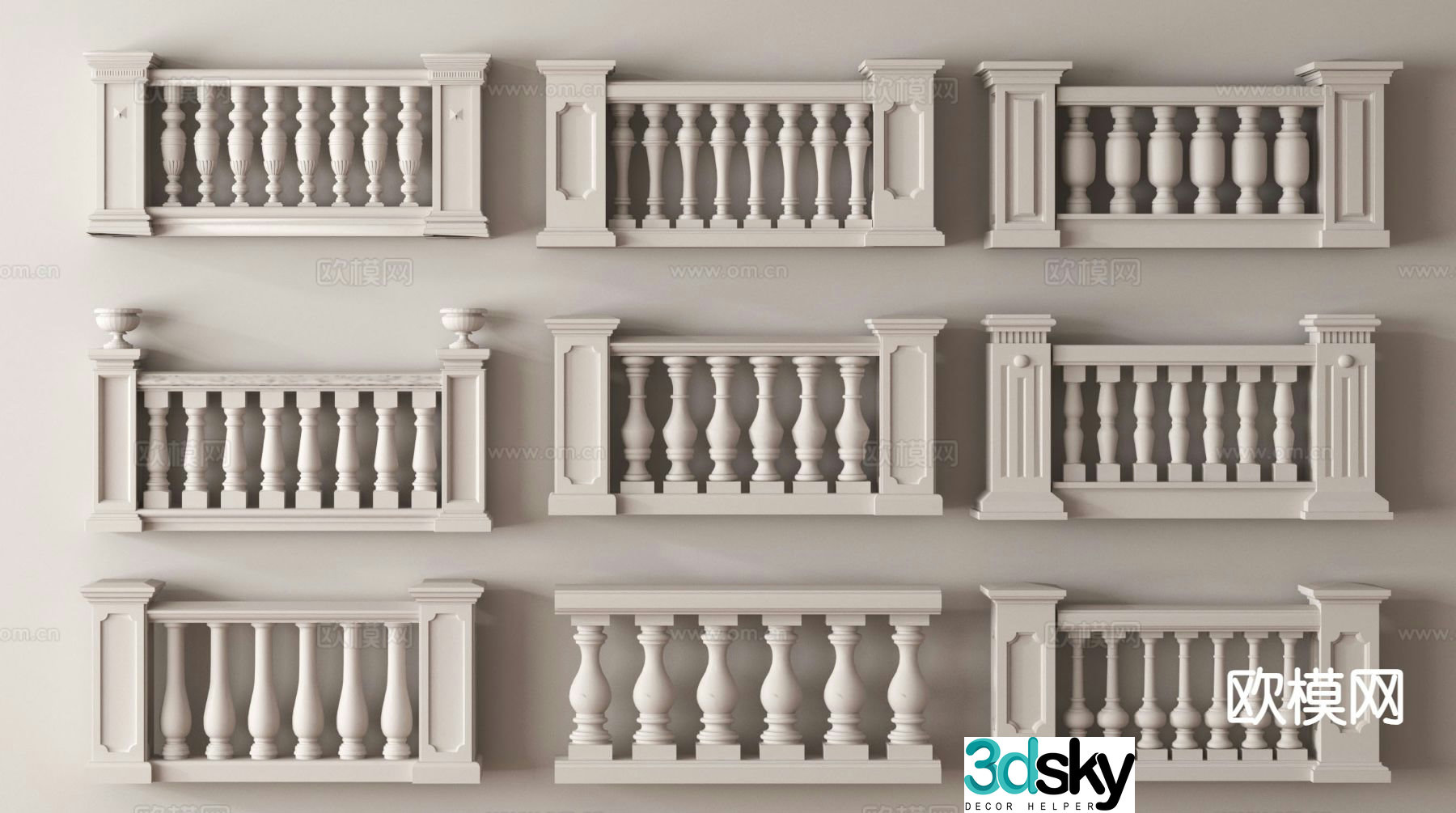 French railing fence Aquarius railing 3d model