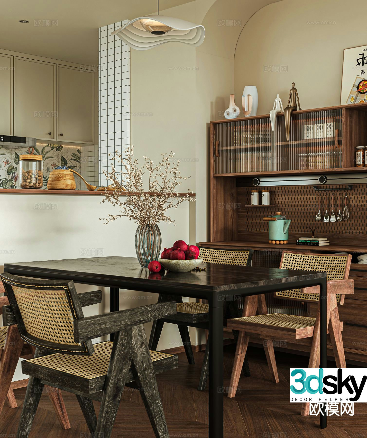 Medieval style dining table and chairs 3d model