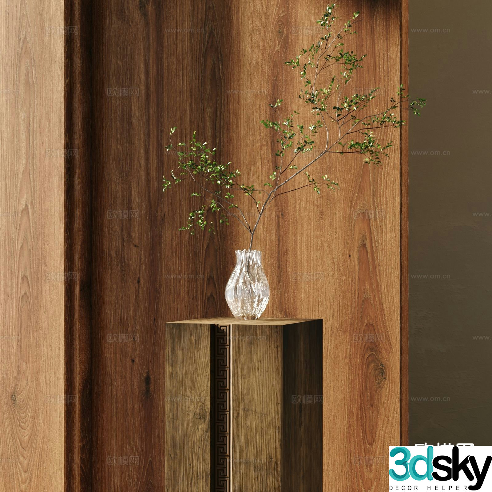 glass vase floristry flowers hydroponic green plants 3d model