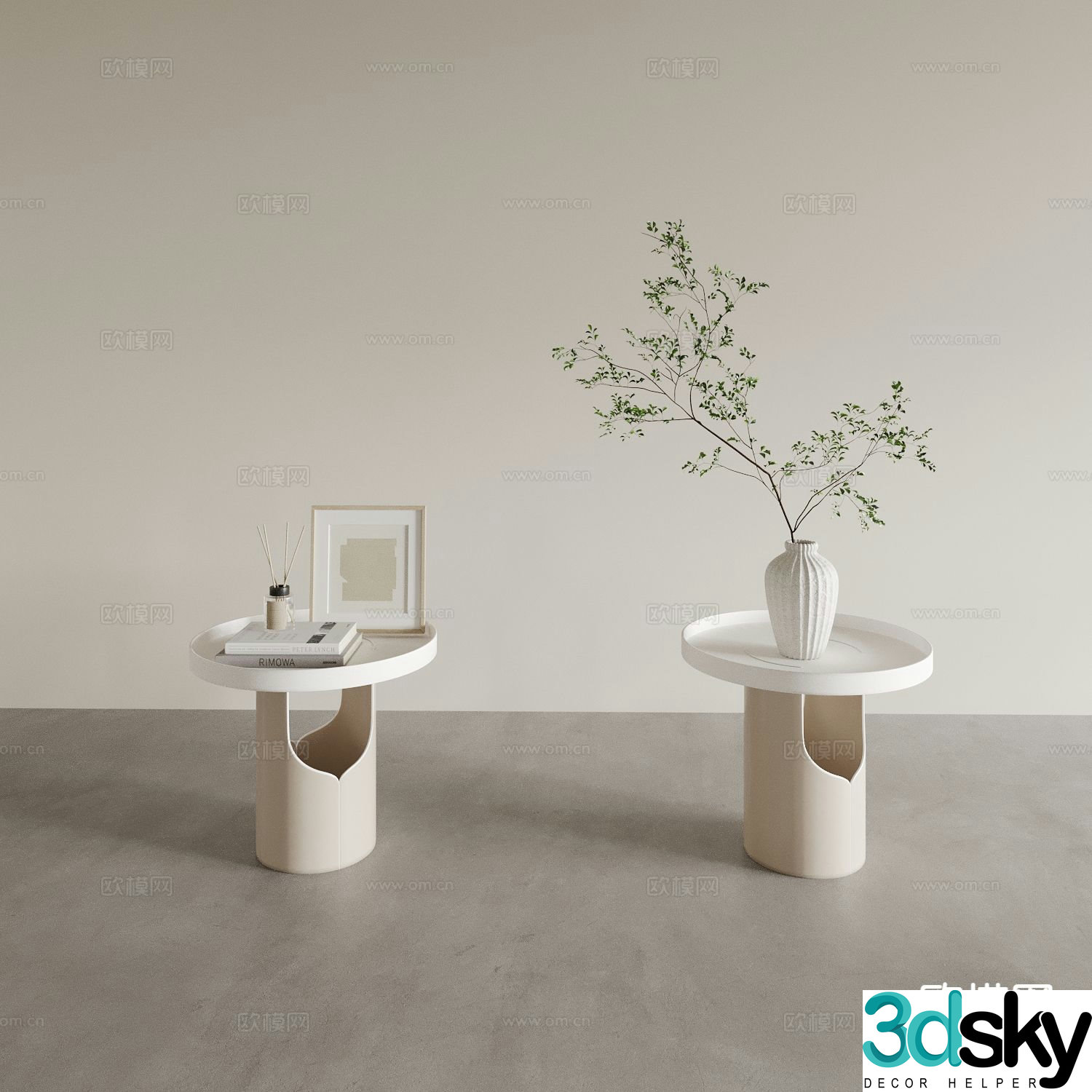 Cream style round table corner table square table square table 3D model
