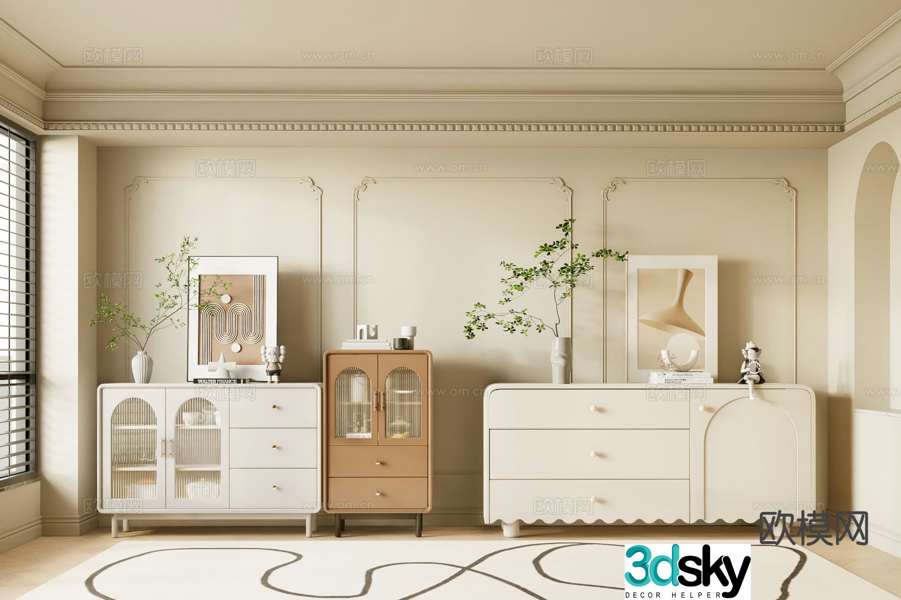 Cream style side cabinet entrance cabinet storage cabinet 3D model