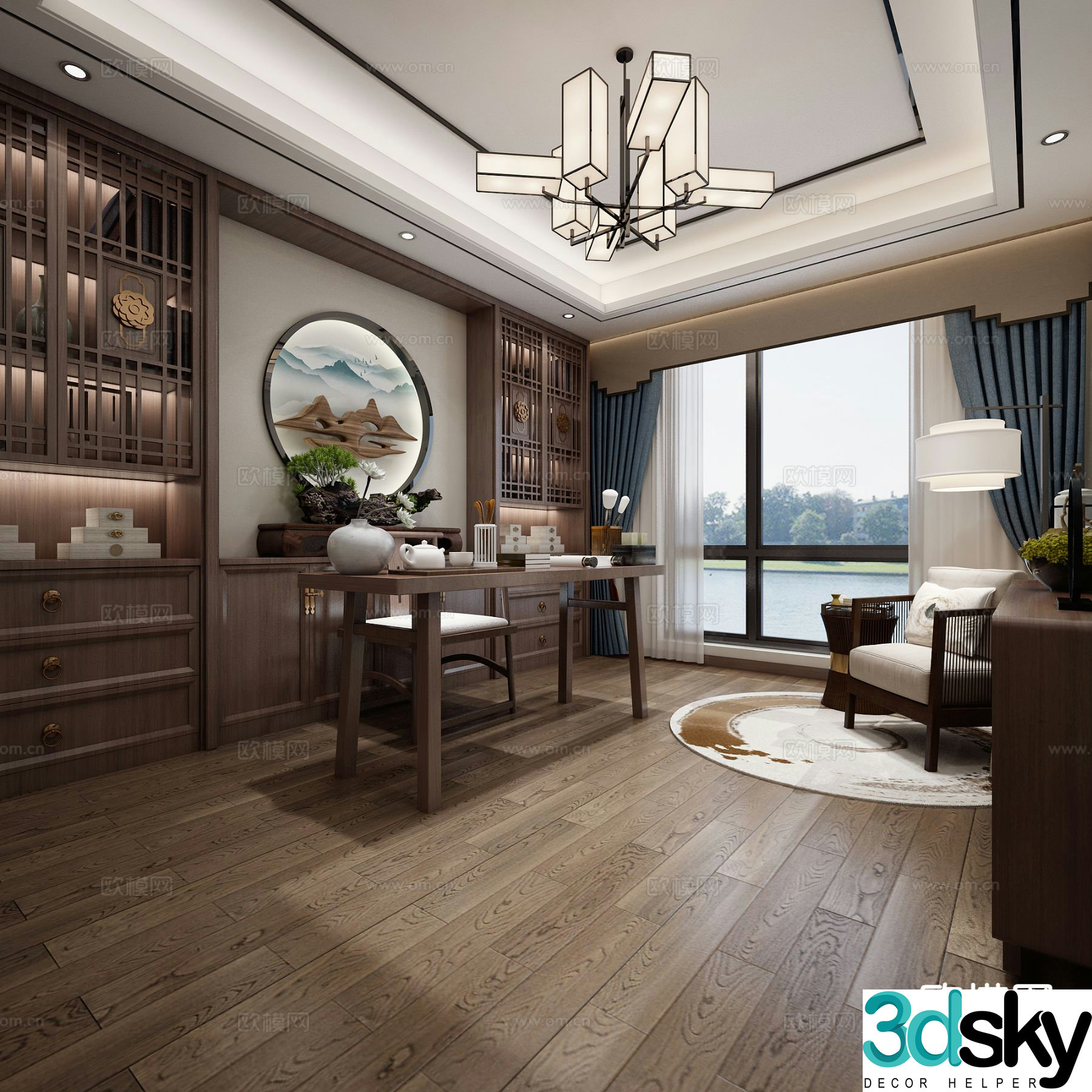 New Chinese style study 3D model