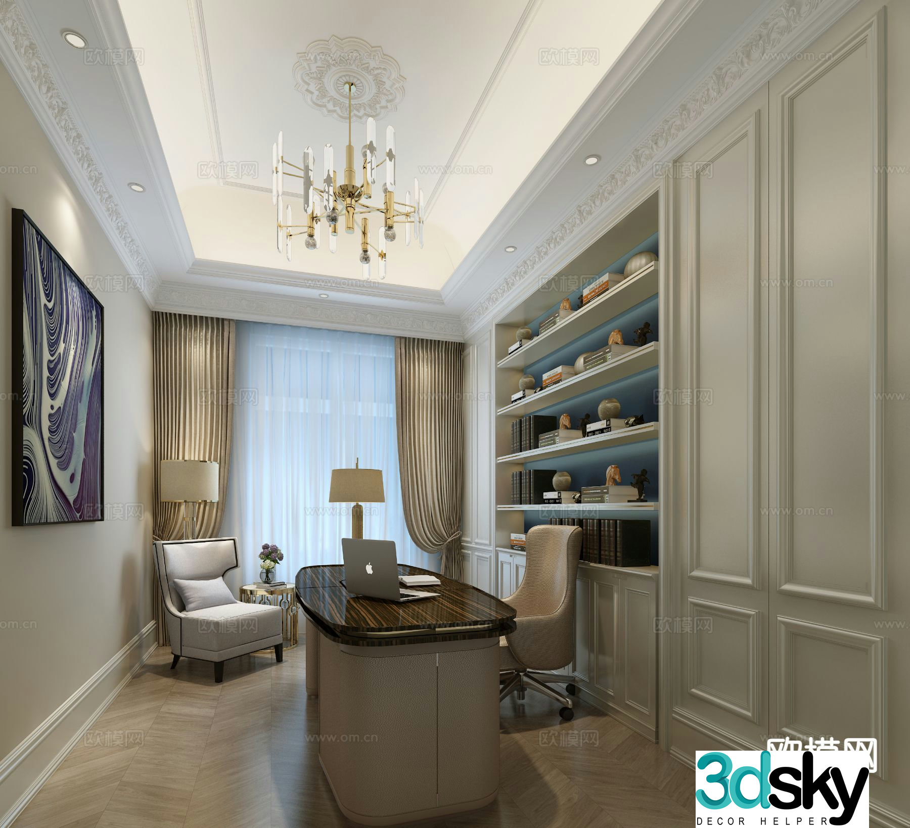 3D model of simple European study room