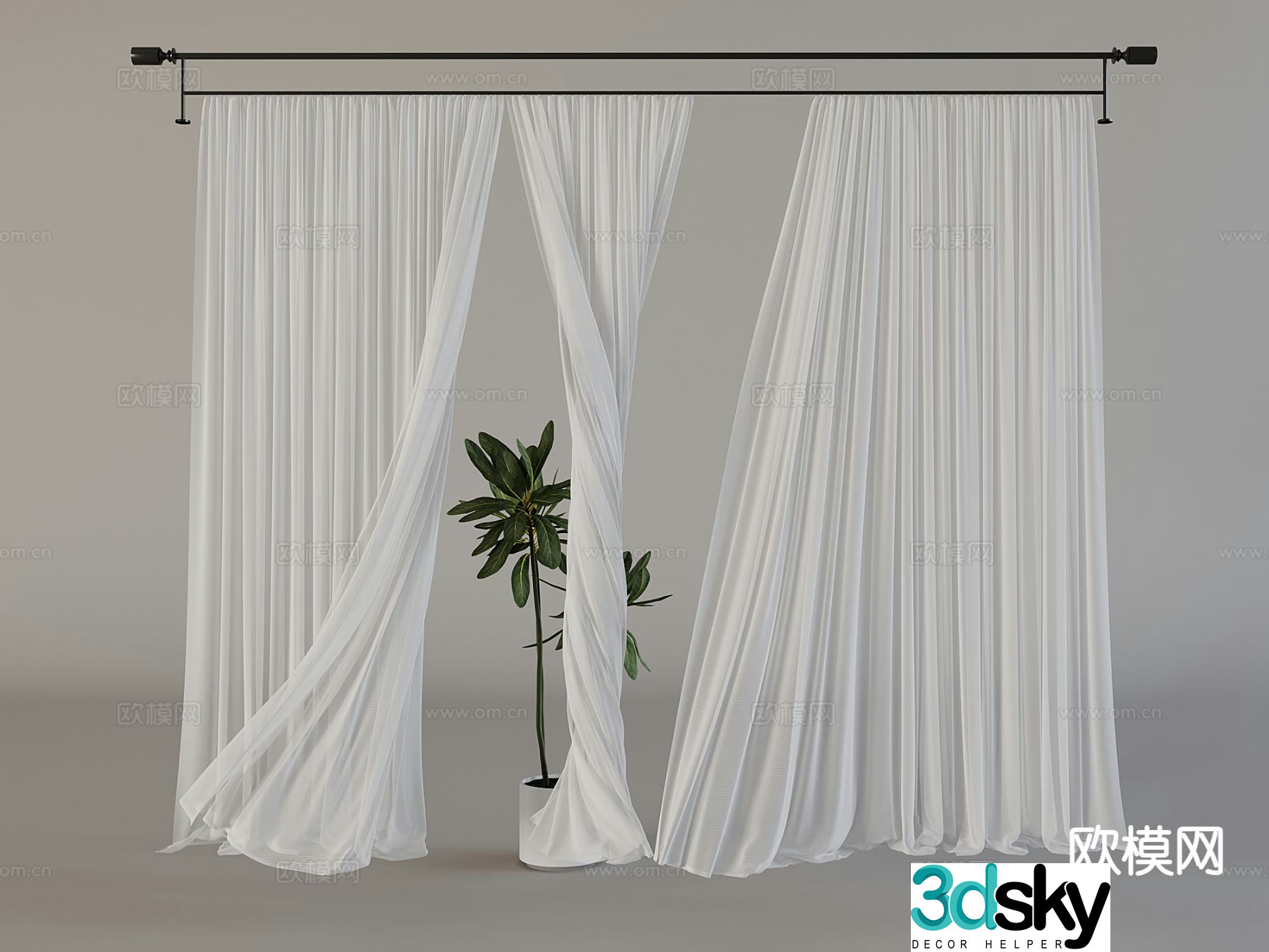 Plain curtain screen gauze curtain 3d model