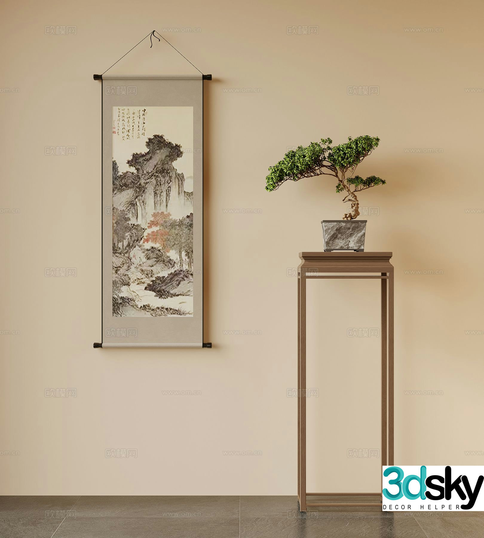 New Chinese style decorative painting landscape painting scroll painting 3D model