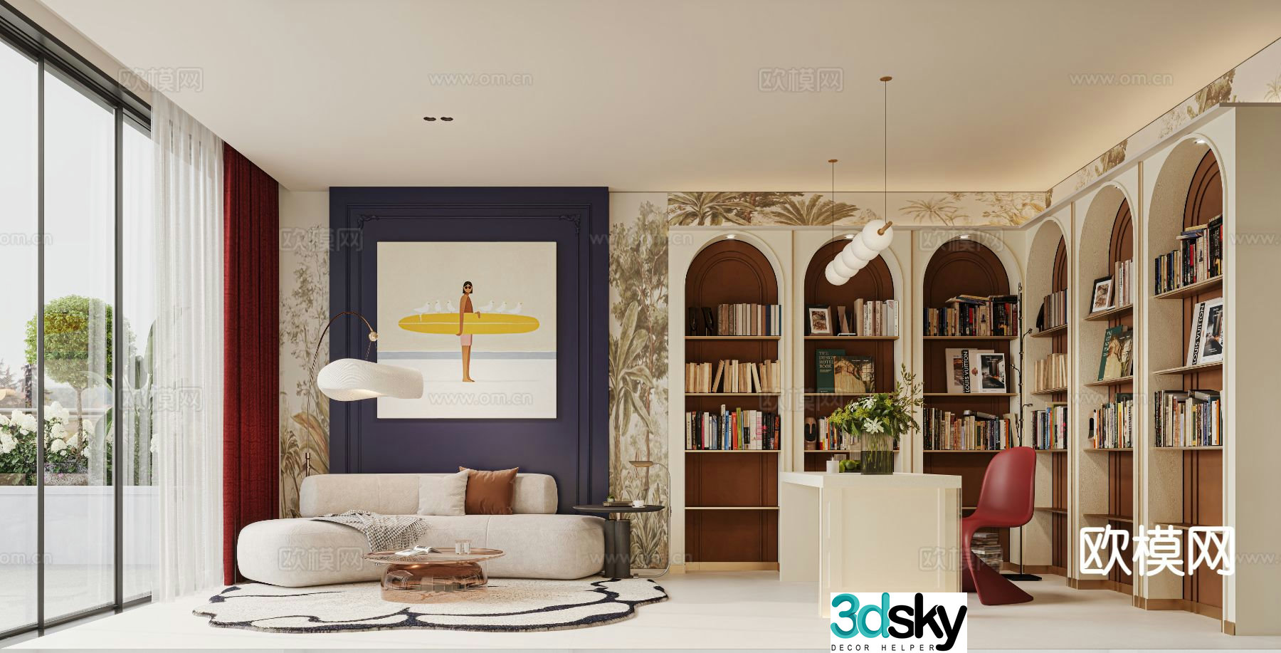 French study living room 3d model